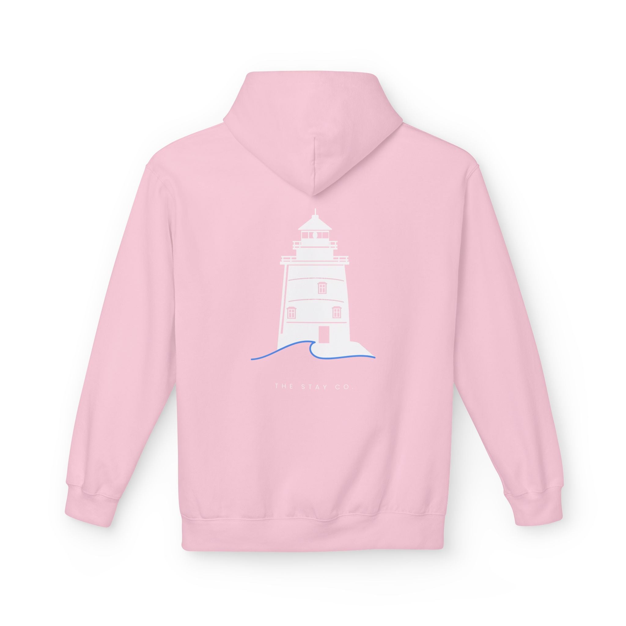 Adult- "Old Saybrook" (Front) Old Saybrook Light House (Back) - White Writing Hoodie