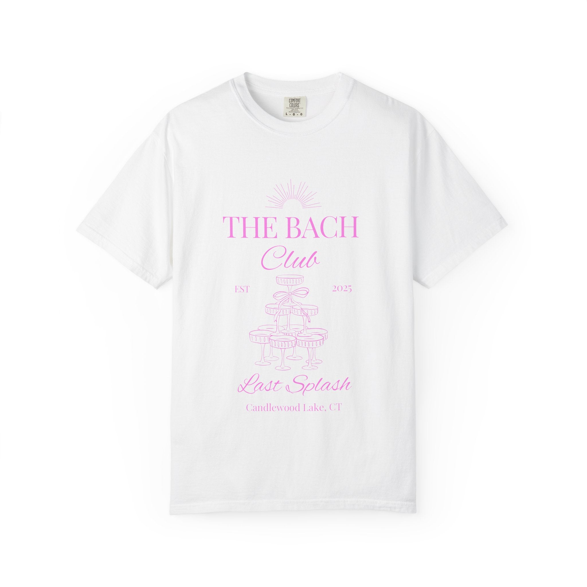 Matching "The Bach Club -Last Splash- Candlewood Lake" -T-Shirt in Pink Writing- Choose a Color- Perfect for Bachelorette and Wedding Parties- Unisex Vacation Top, Sailor Humor Apparel