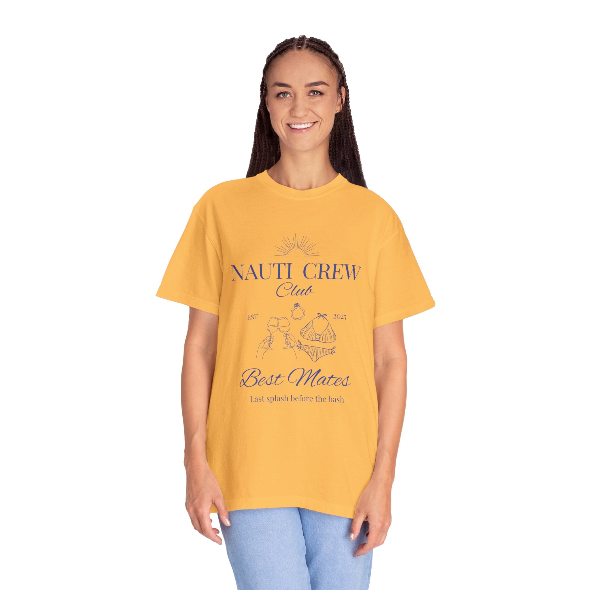 Matching shirt- "Nauti Crew-Best Mates" T-shirt, Unisex Garment-Dyed Tee for Bachelorette and Wedding Parties by the Lake-Perfect for Summer Vacations, Boating Trips, Family Gatherings