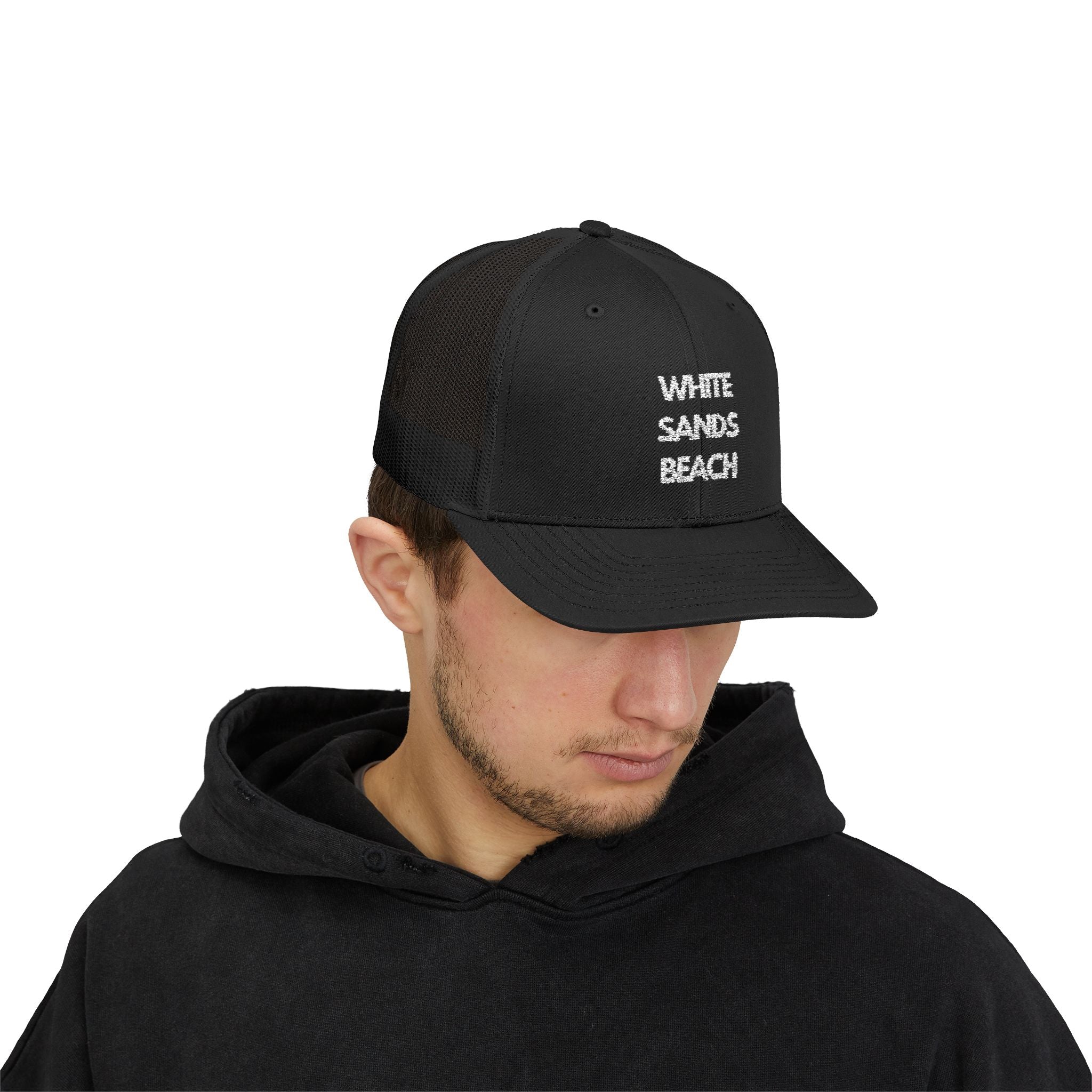 "White Sands Beach" - Snapback Trucker Cap - Perfect for Summer, Vacation, or Outdoor Events, Casual Style, Unisex Accessories, Gift Idea