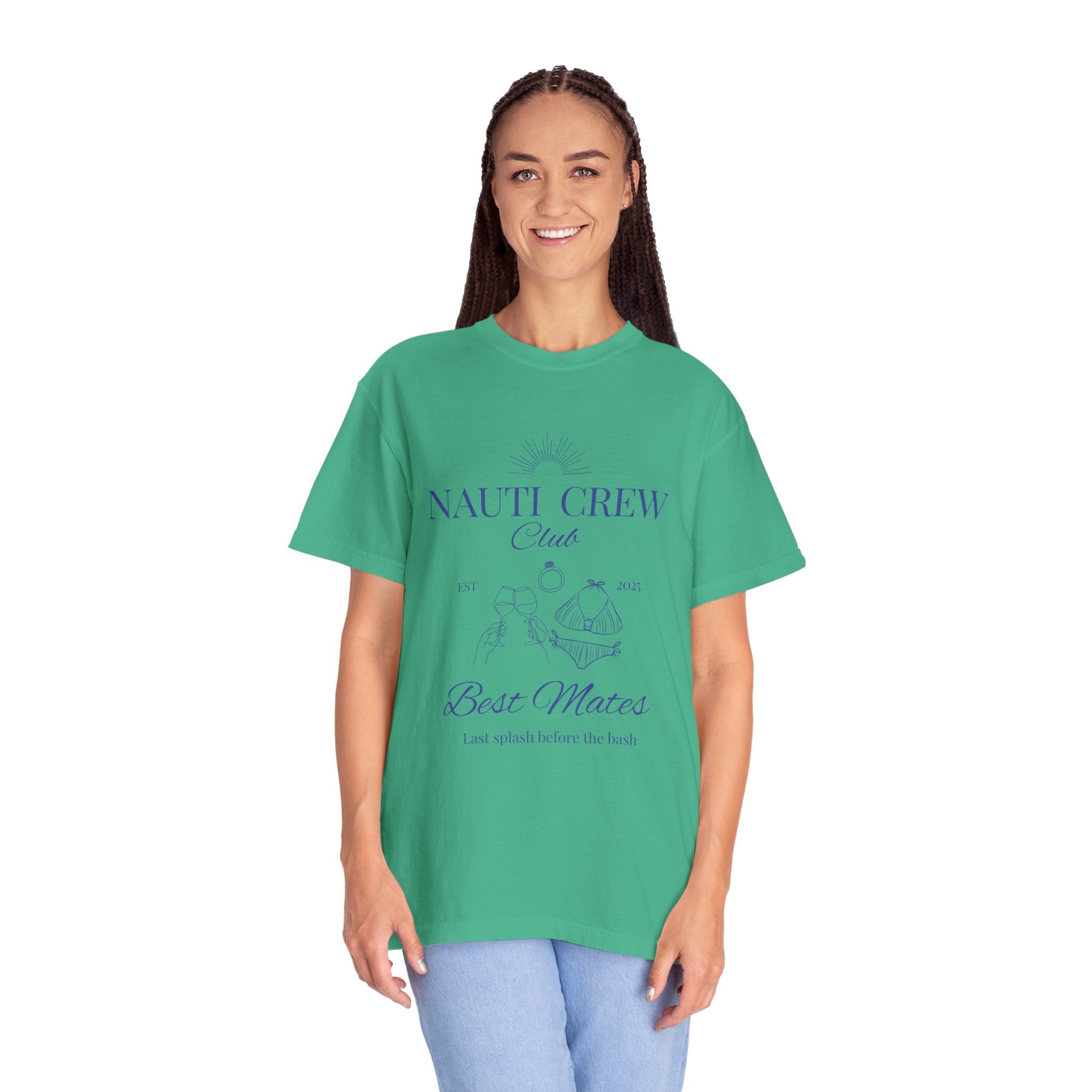 Matching shirt- "Nauti Crew-Best Mates" T-shirt, Unisex Garment-Dyed Tee for Bachelorette and Wedding Parties by the Lake-Perfect for Summer Vacations, Boating Trips, Family Gatherings
