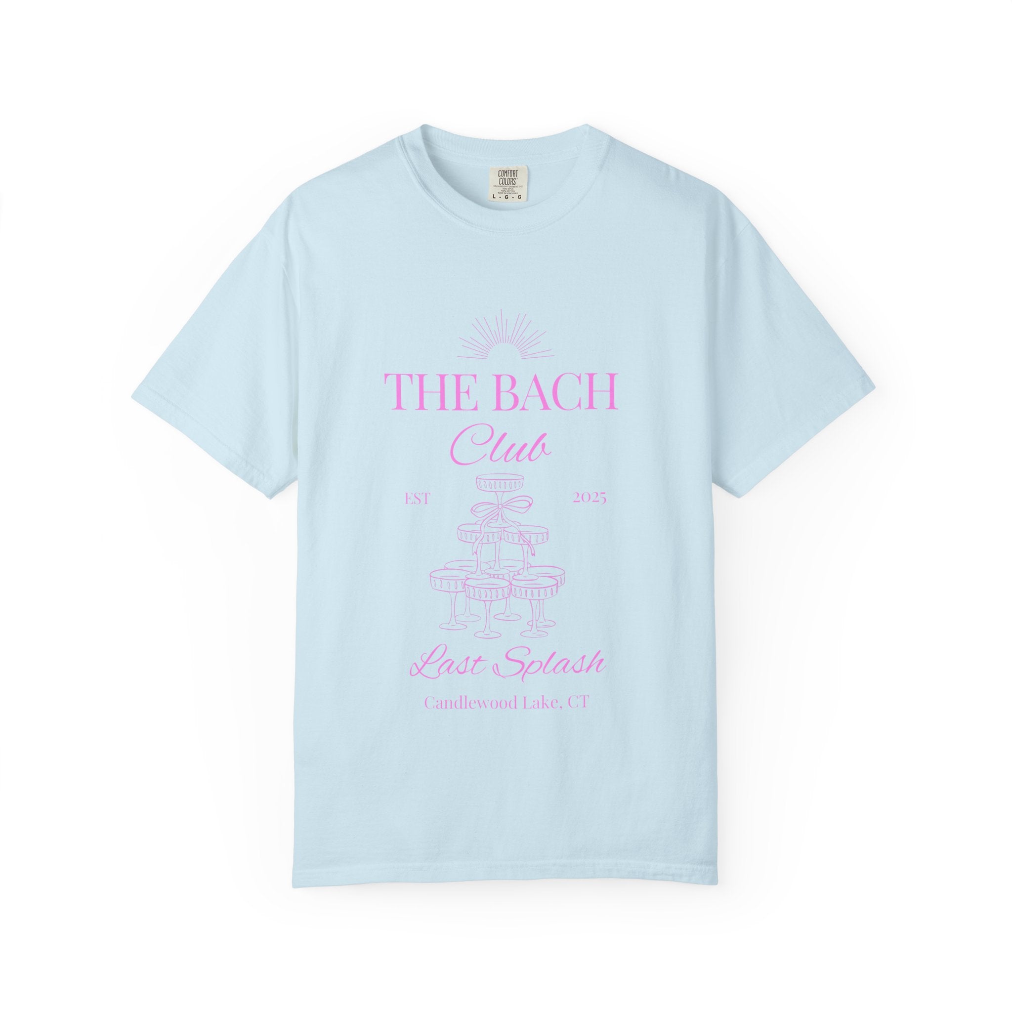 Matching "The Bach Club -Last Splash- Candlewood Lake" -T-Shirt in Pink Writing- Choose a Color- Perfect for Bachelorette and Wedding Parties- Unisex Vacation Top, Sailor Humor Apparel