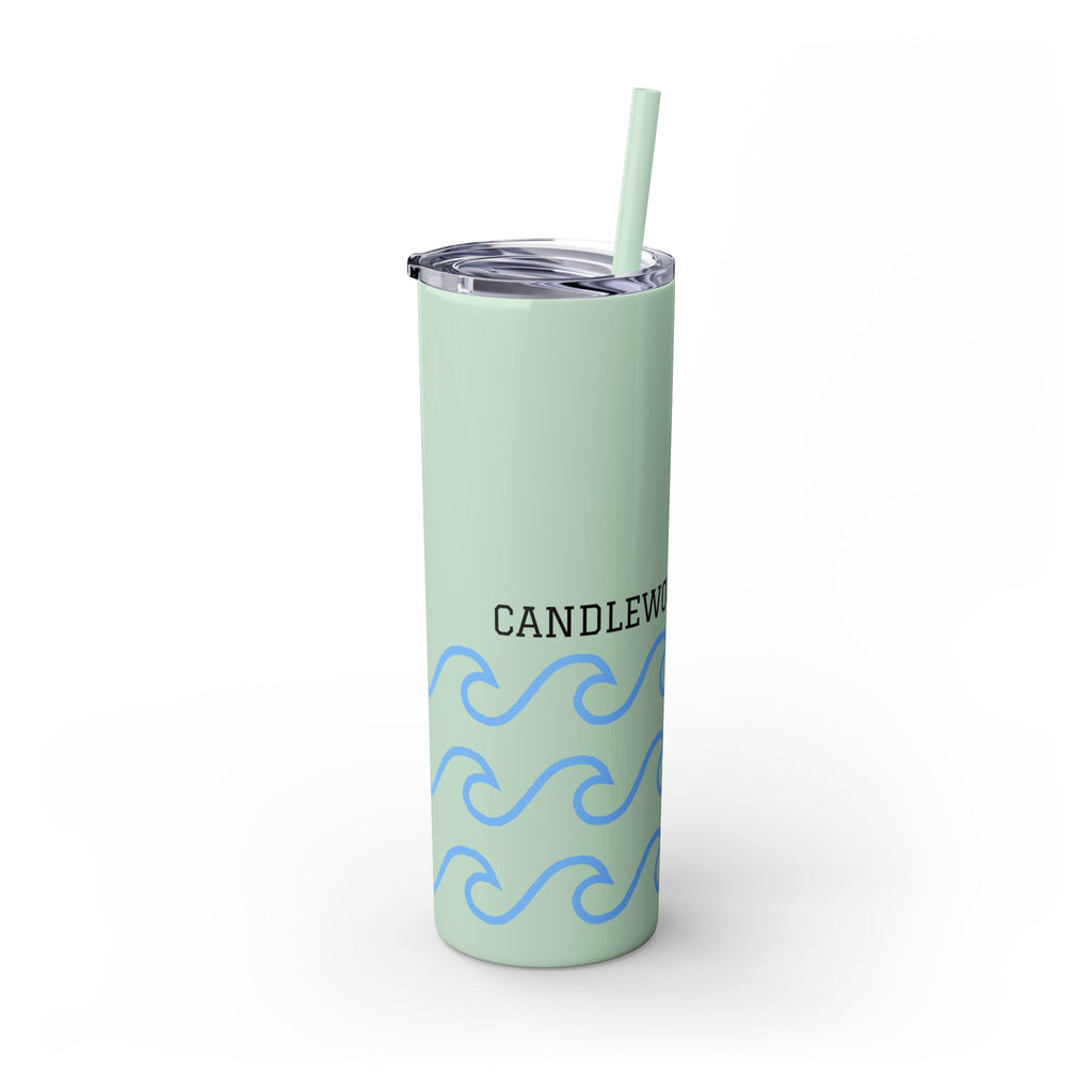 Personalized Skinny Tumbler with Straw - Coastal Waves Design, 20oz