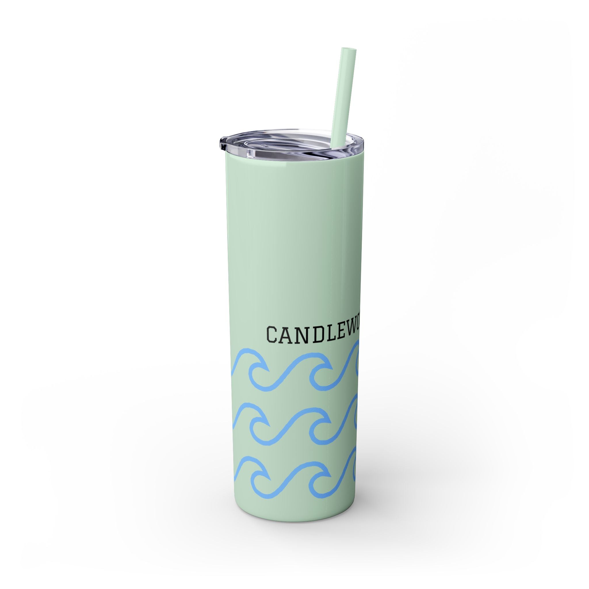 Personalized Skinny Tumbler with Straw - Coastal Waves Design, 20oz
