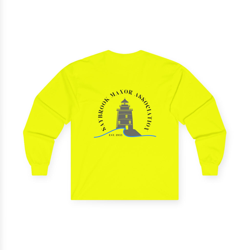 Old Saybrook Long Sleeve Tee With Light House on Back- Black Writing