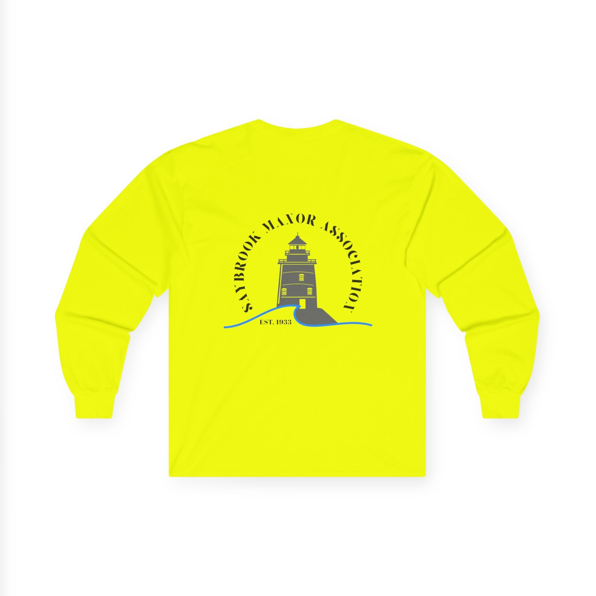 Old Saybrook Long Sleeve Tee With Light House on Back- Black Writing