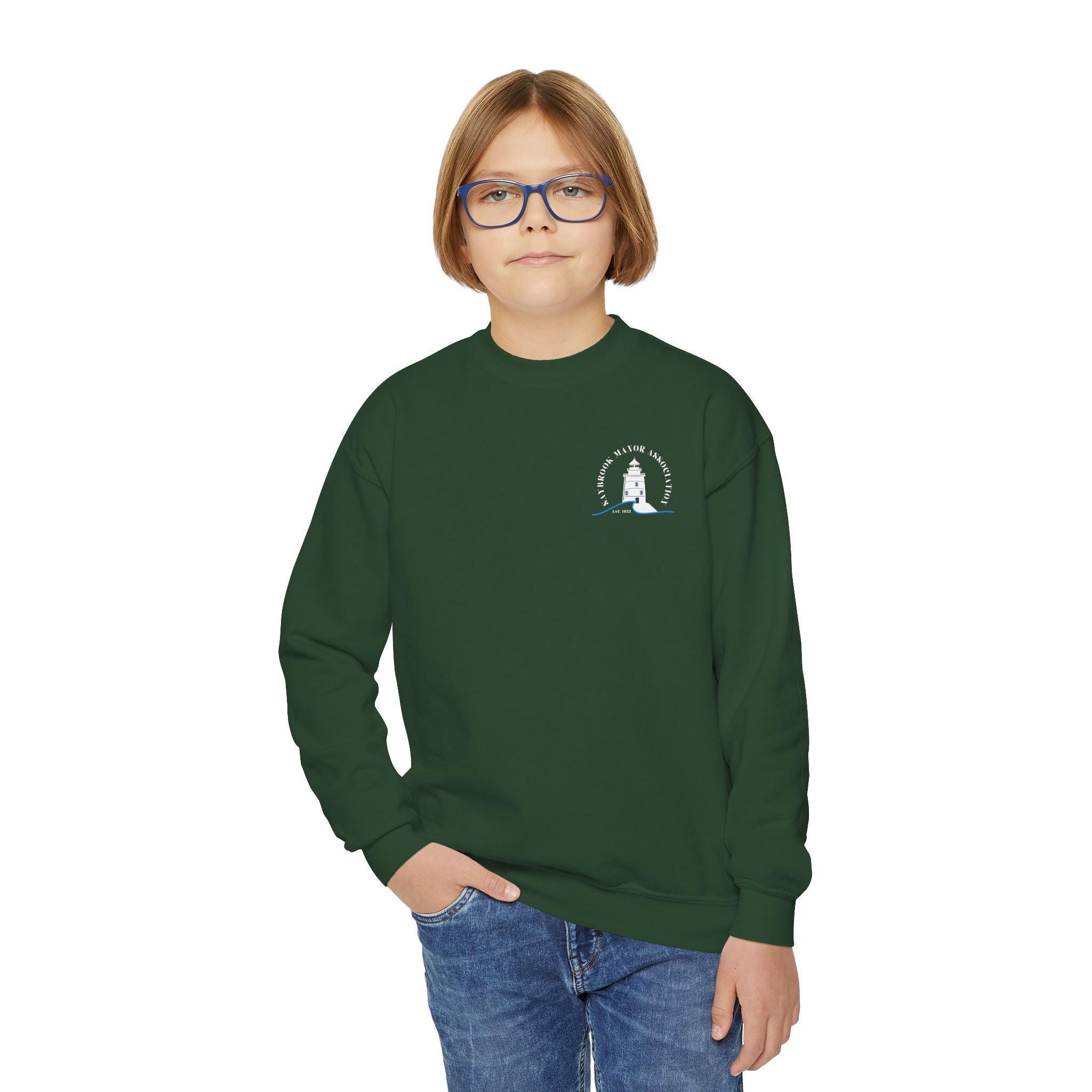 Youth-(XS-XL) Old Saybrook Crewneck With Association Logo On Front- White Writing