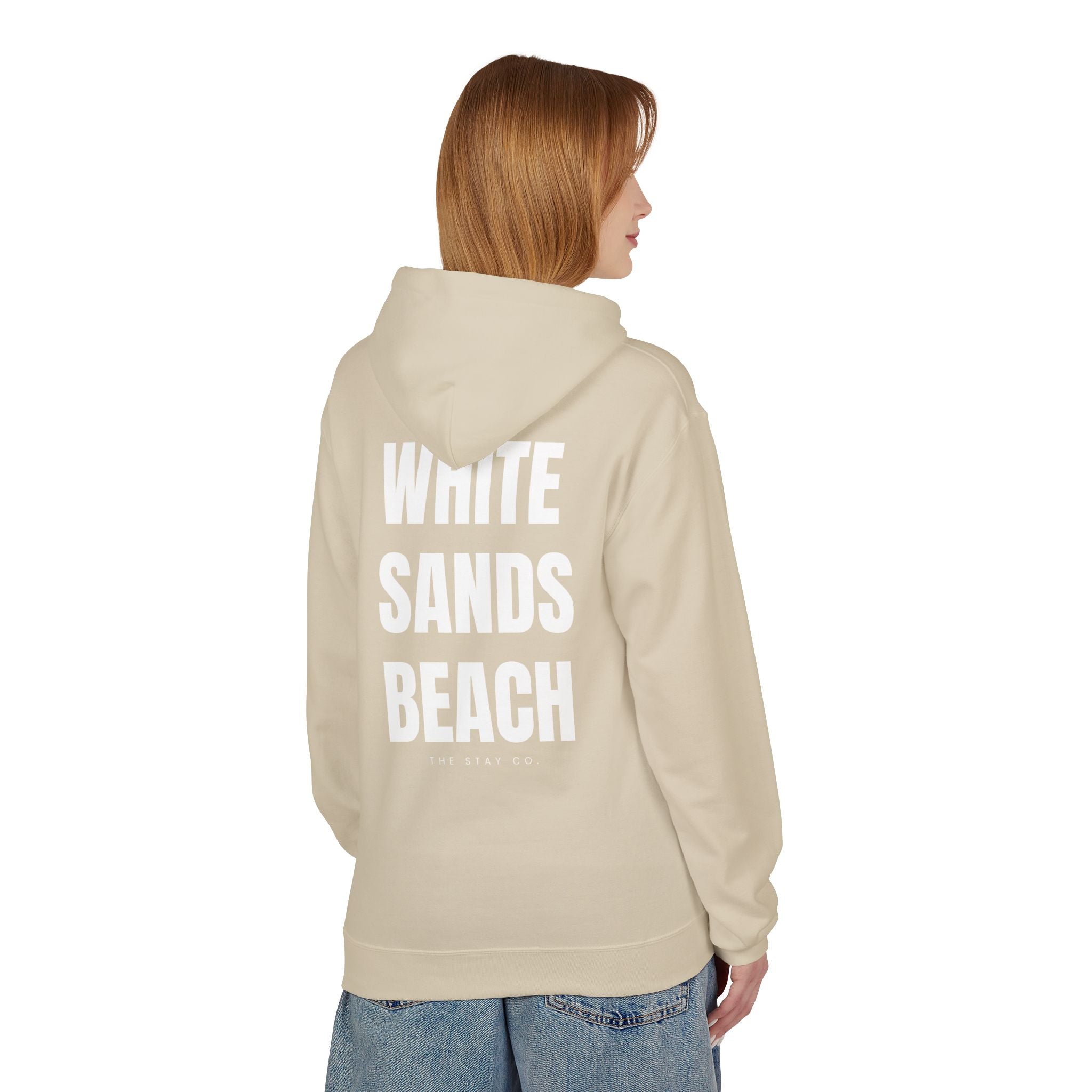 Adult- "Out Of Office" (Front) "White Sands Beach" (Back) - White Writing Hoodie
