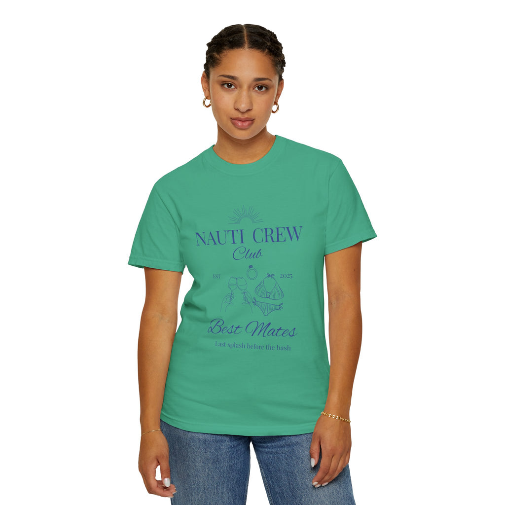 Matching shirt- "Nauti Crew-Best Mates" T-shirt, Unisex Garment-Dyed Tee for Bachelorette and Wedding Parties by the Lake-Perfect for Summer Vacations, Boating Trips, Family Gatherings