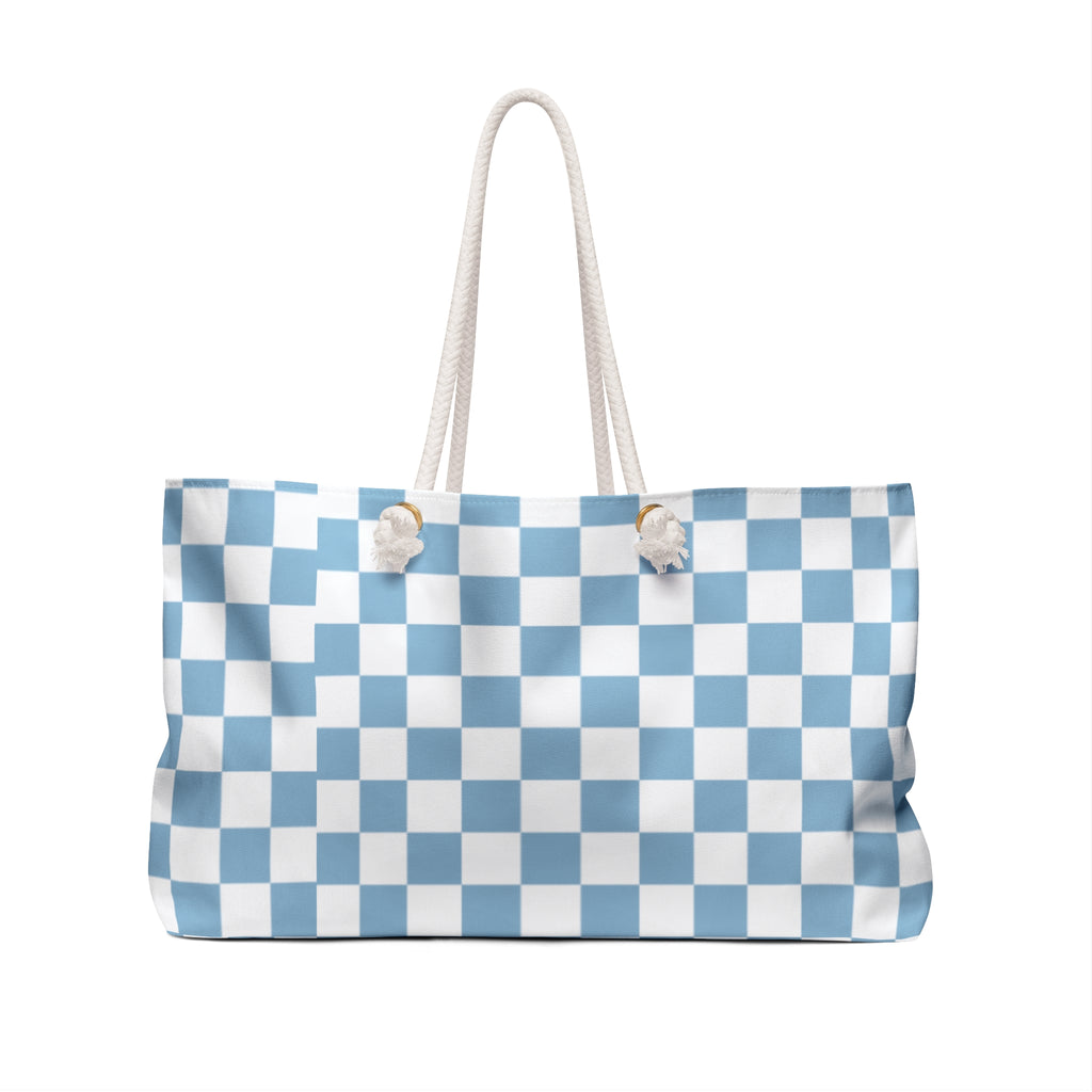 Chic Checkered Weekender Bag- In Blue Checkered | Stylish Travel Tote for Weekend Getaways, Gym, Beach, and Daily Errands