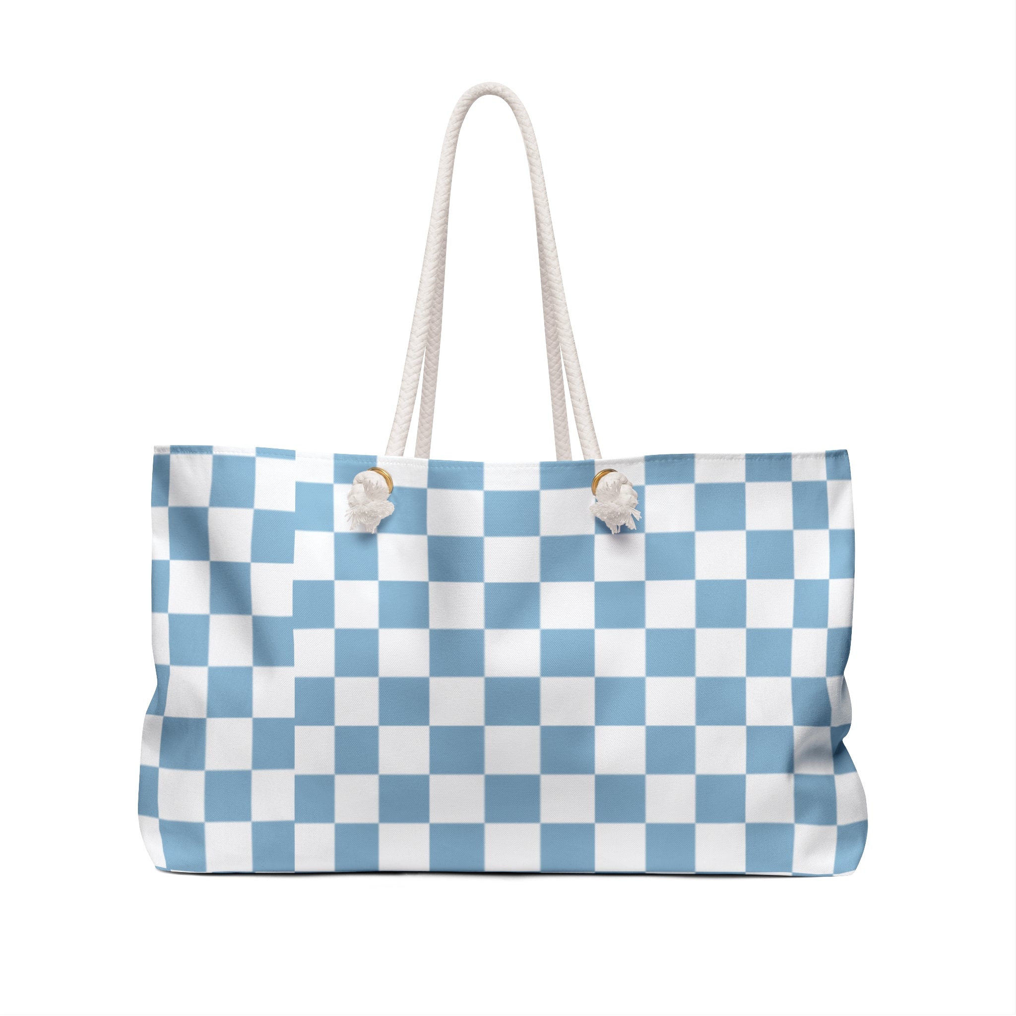 Chic Checkered Weekender Bag- In Blue Checkered | Stylish Travel Tote for Weekend Getaways, Gym, Beach, and Daily Errands