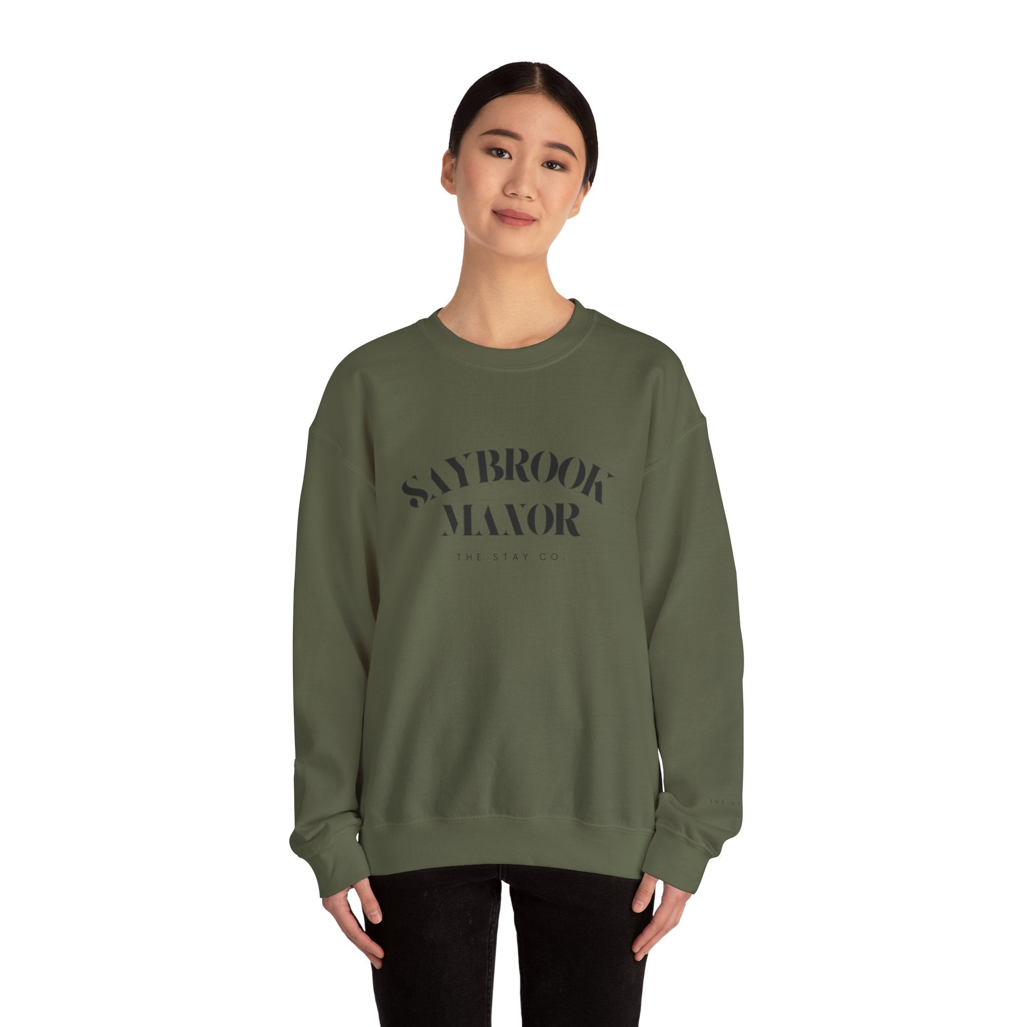 Adult Crewneck-Saybrook Manor with Logo on Back- Black Writing