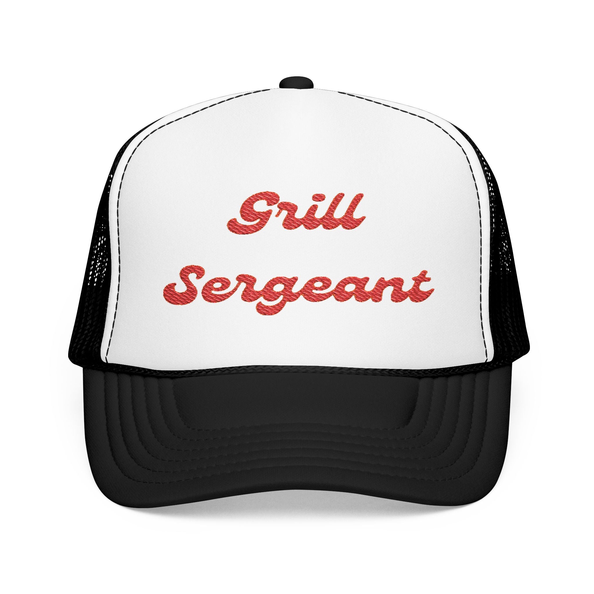 Grill Sergeant-Foam Trucker Hat, Embroidered Cap, BBQ Hat, Perfect Gift for Grilling Enthusiasts, Summer BBQ Accessory, Fun Party Hat