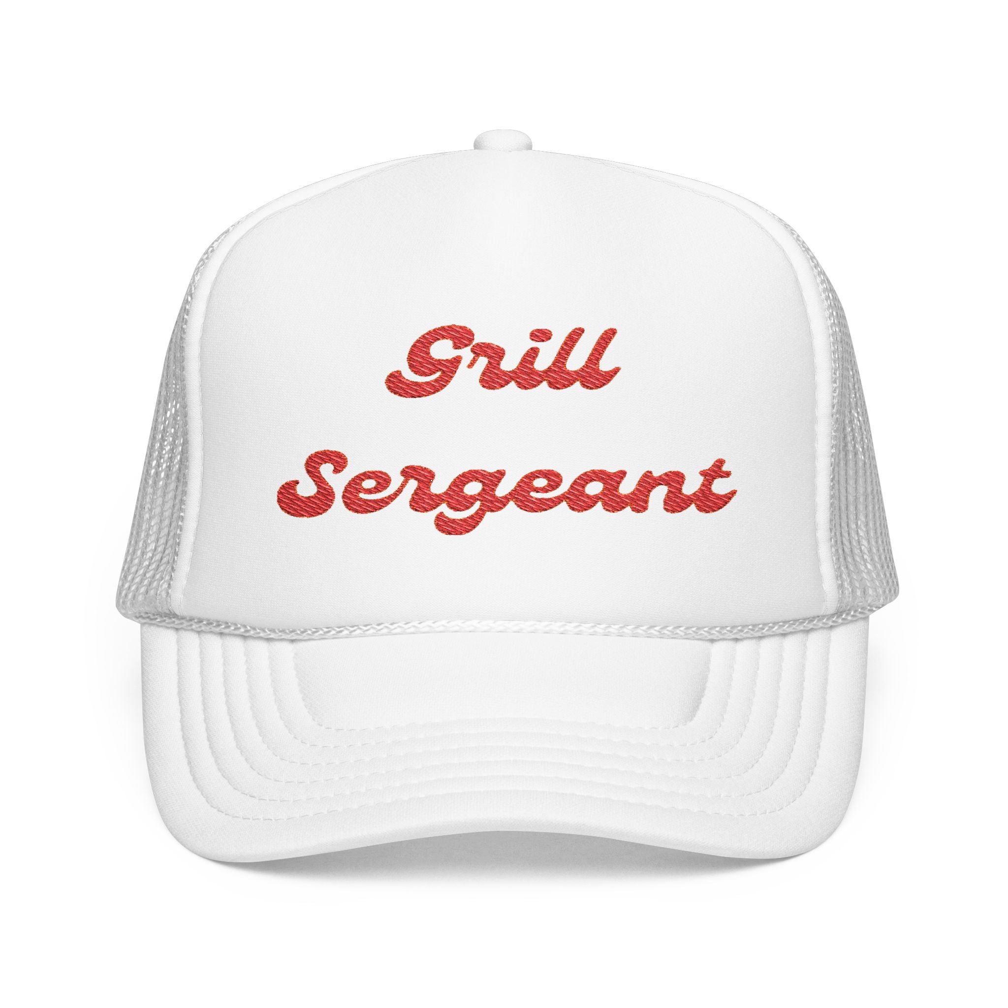 Grill Sergeant-Foam Trucker Hat, Embroidered Cap, BBQ Hat, Perfect Gift for Grilling Enthusiasts, Summer BBQ Accessory, Fun Party Hat
