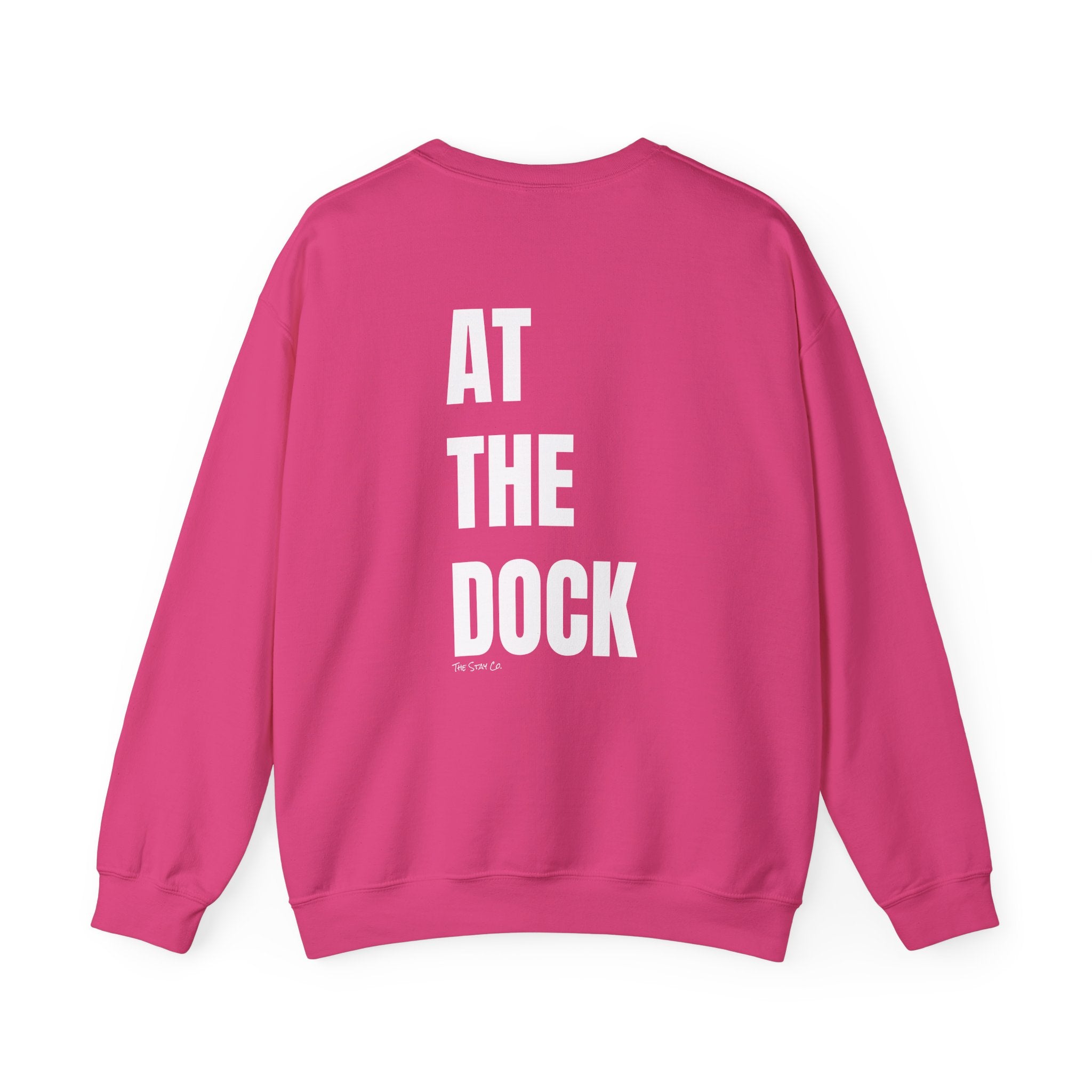 Adult- "Catch me" (Front) - "At The Dock" (Back) -White Writing -Unisex Crewneck Sweatshirt