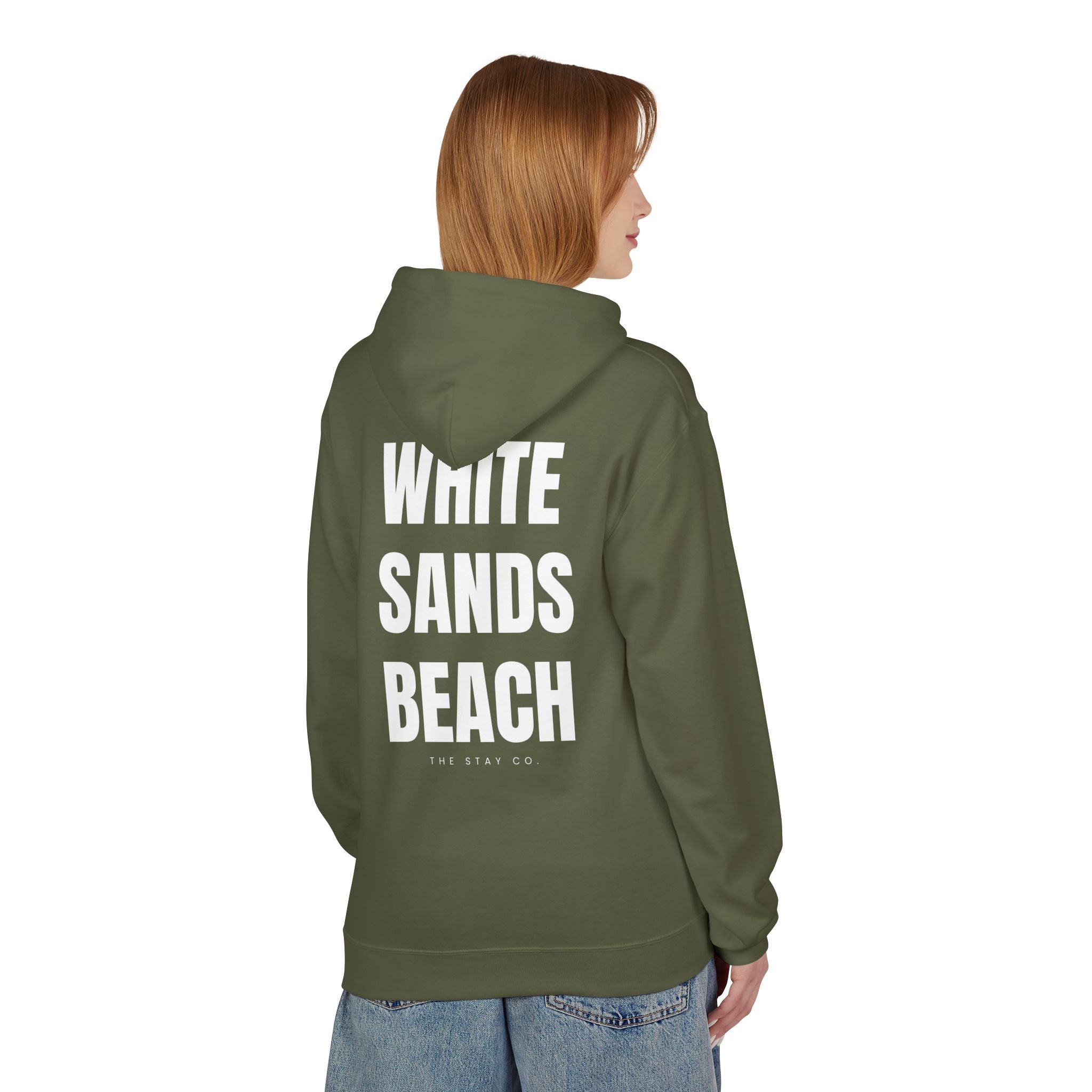 Adult- "Out Of Office" (Front) "White Sands Beach" (Back) - White Writing Hoodie
