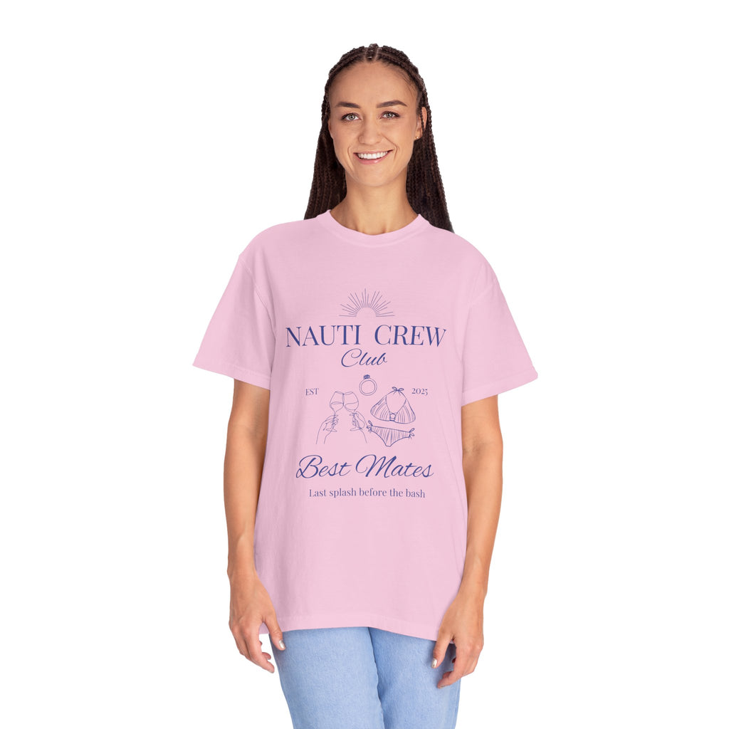 Matching shirt- "Nauti Crew-Best Mates" T-shirt, Unisex Garment-Dyed Tee for Bachelorette and Wedding Parties by the Lake-Perfect for Summer Vacations, Boating Trips, Family Gatherings