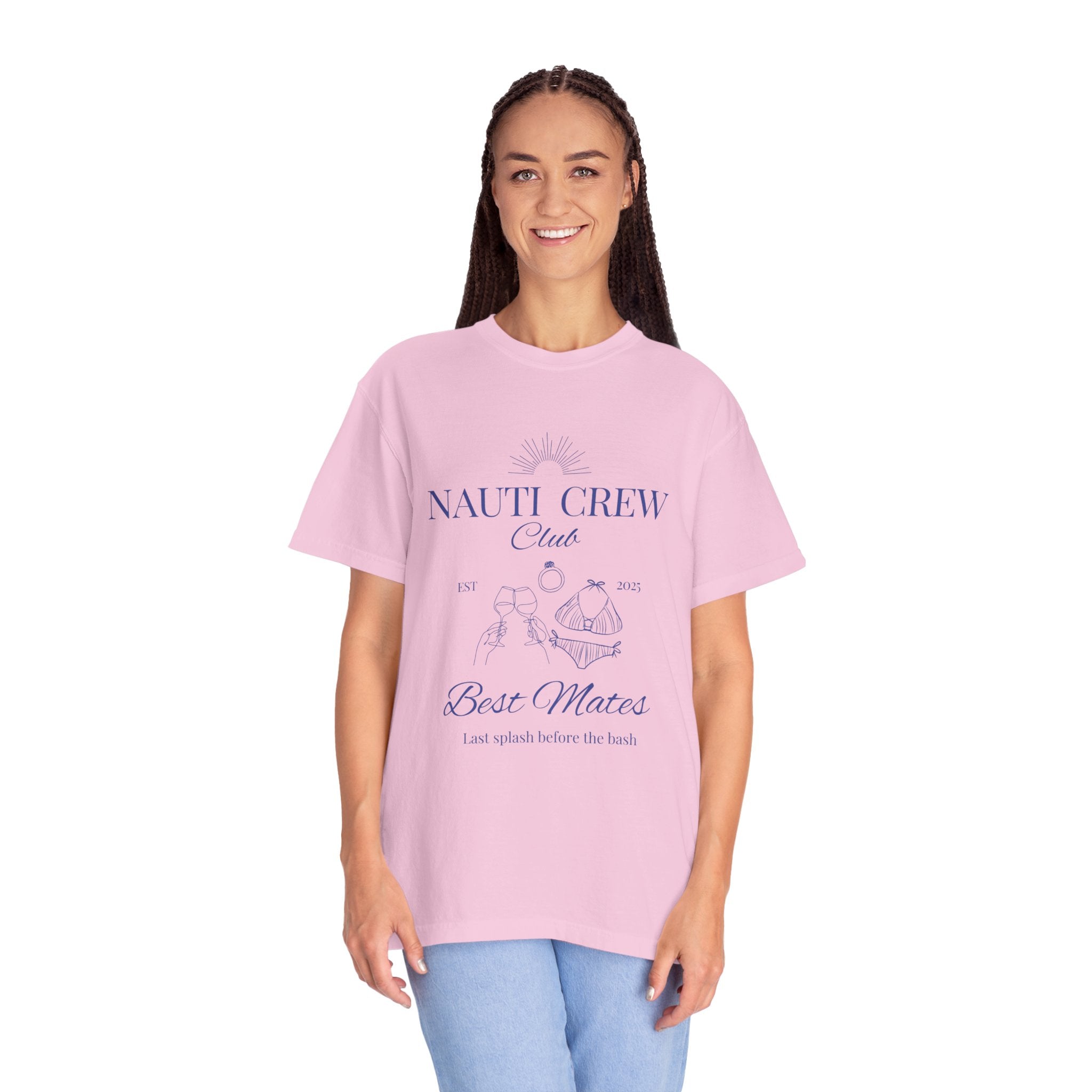 Matching shirt- "Nauti Crew-Best Mates" T-shirt, Unisex Garment-Dyed Tee for Bachelorette and Wedding Parties by the Lake-Perfect for Summer Vacations, Boating Trips, Family Gatherings