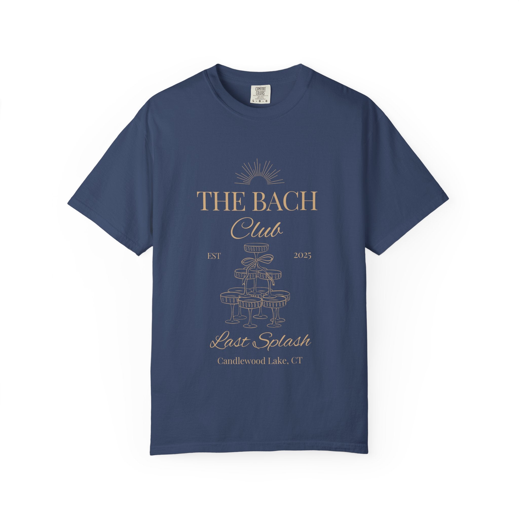 Matching "The Bach Club-Last Splash- Candlewood Lake" -In Beige Writing- Choose a Color Shirt- Perfect for Bachelorette and Wedding Parties- Unisex Vacation Top, Sailor Humor Apparel