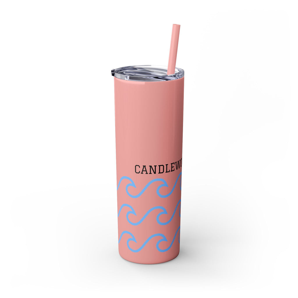 Personalized Skinny Tumbler with Straw - Coastal Waves Design, 20oz