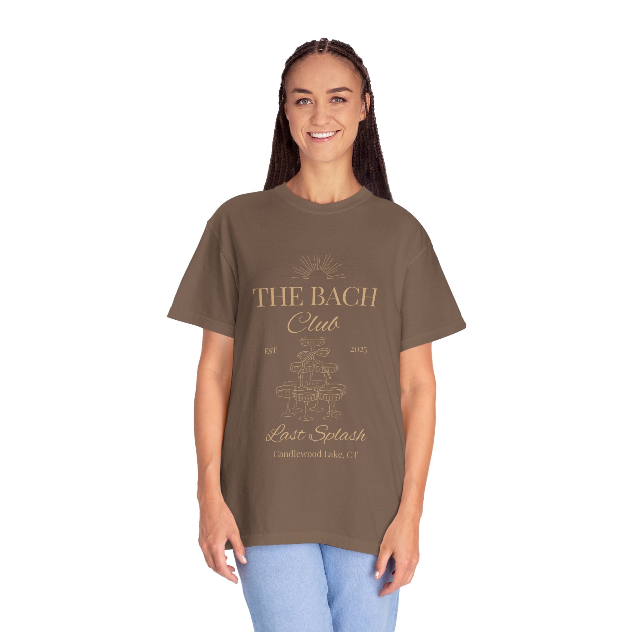 Matching "The Bach Club-Last Splash- Candlewood Lake" -In Beige Writing- Choose a Color Shirt- Perfect for Bachelorette and Wedding Parties- Unisex Vacation Top, Sailor Humor Apparel