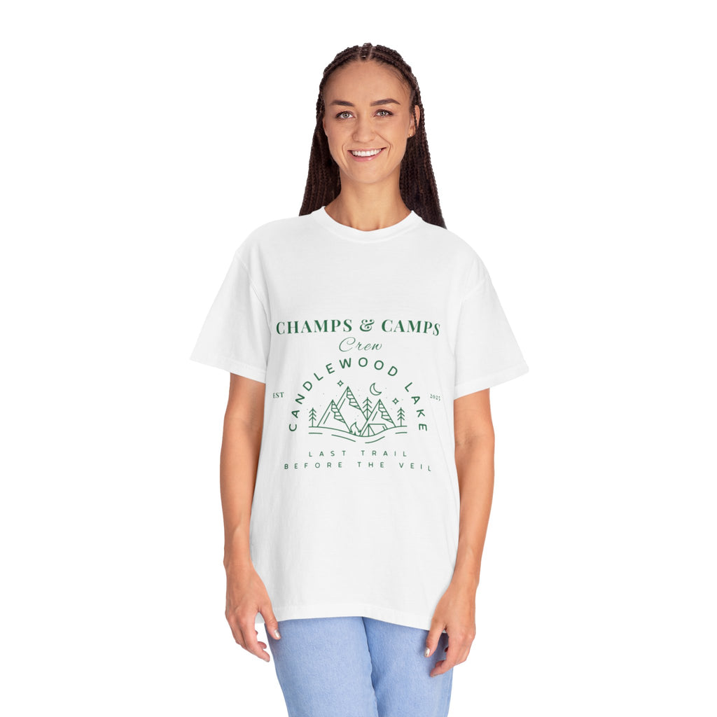 "Champs & Camps" -Camp Themed Bachelorette or Wedding Tee,  Bride Shirt, Bachelorette Party Gift, Summer Vacation Wear, [...]