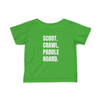 Infant- "Scoot. Crawl. Paddleboard." Adventure Tee- in white writing - Playful Baby Shirt for Active Explorers, Cute Toddler Gift, Fun Summer Wear, Baby Shower Present