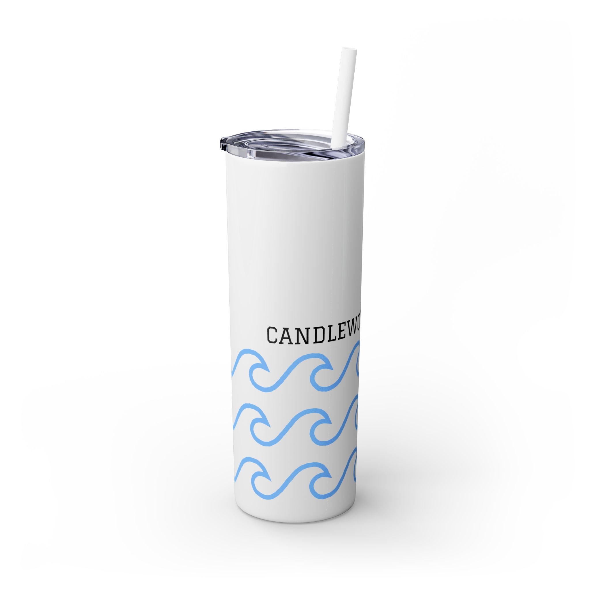 Personalized Skinny Tumbler with Straw - Coastal Waves Design, 20oz