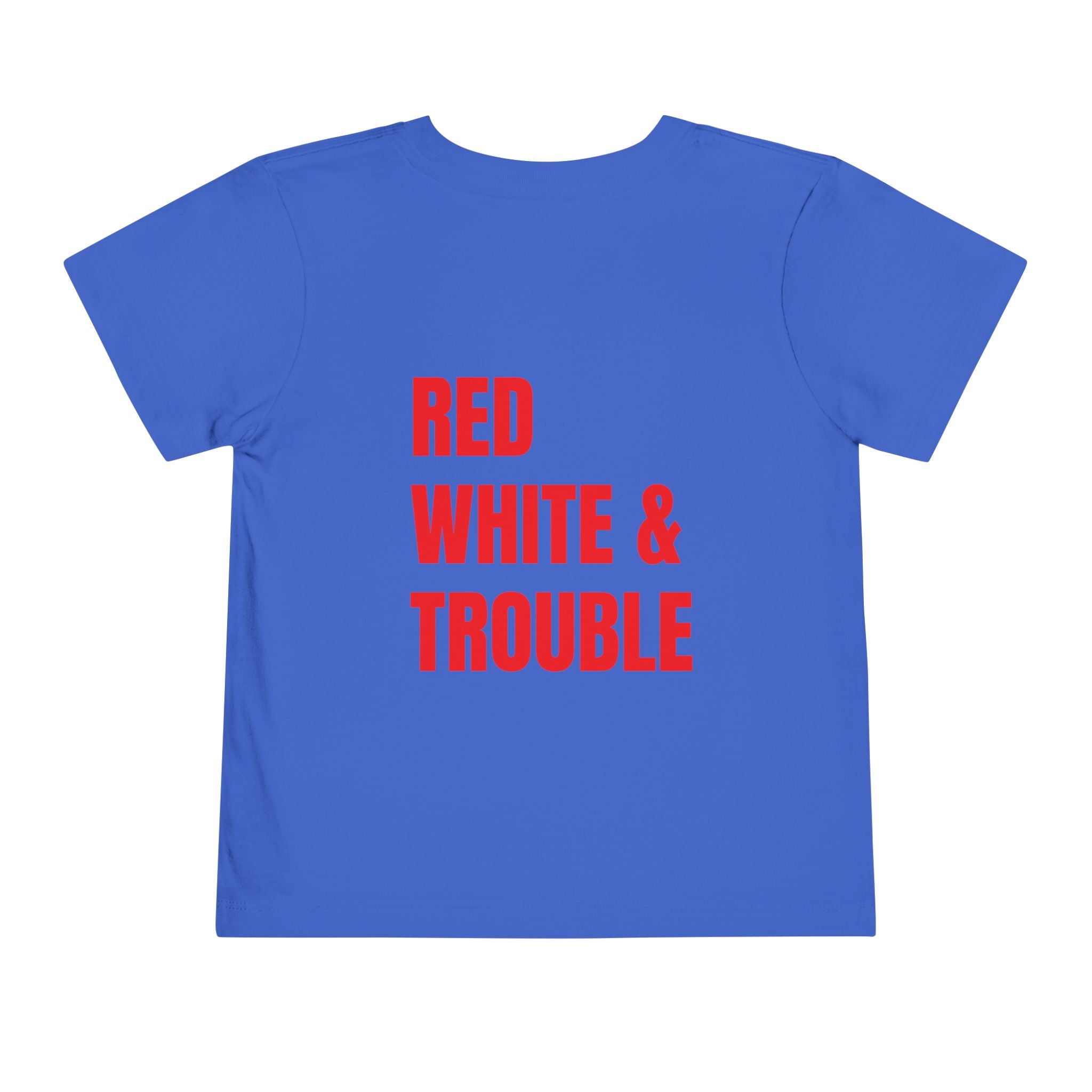Toddler Short Sleeve - "Red, White & Trouble" (Back) "'Merica" (On Front) , Perfect for Patriotic Celebrations, Kids' Summer Outfit, Fun Playdates, Gifts