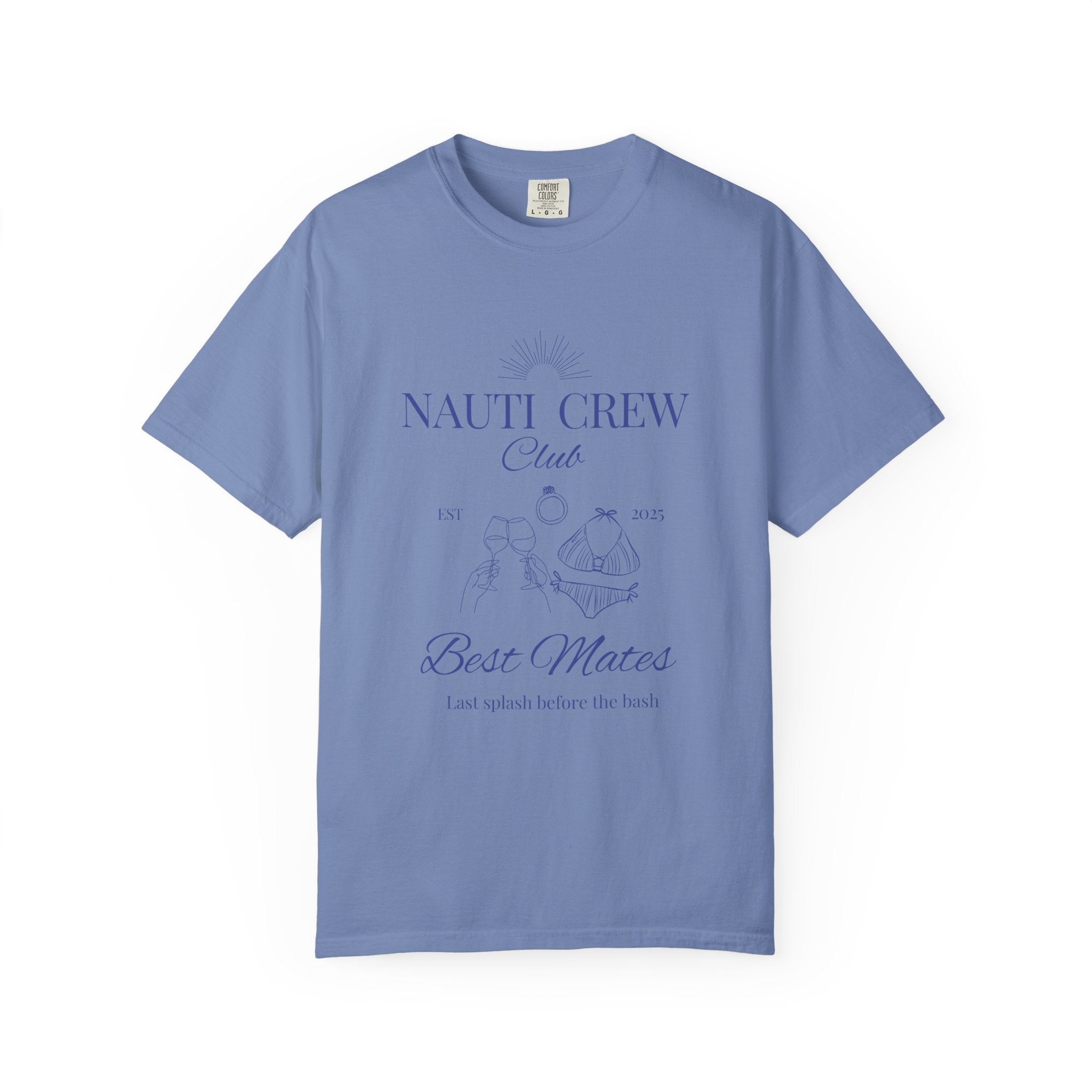 Matching shirt- "Nauti Crew-Best Mates" T-shirt, Unisex Garment-Dyed Tee for Bachelorette and Wedding Parties by the Lake-Perfect for Summer Vacations, Boating Trips, Family Gatherings
