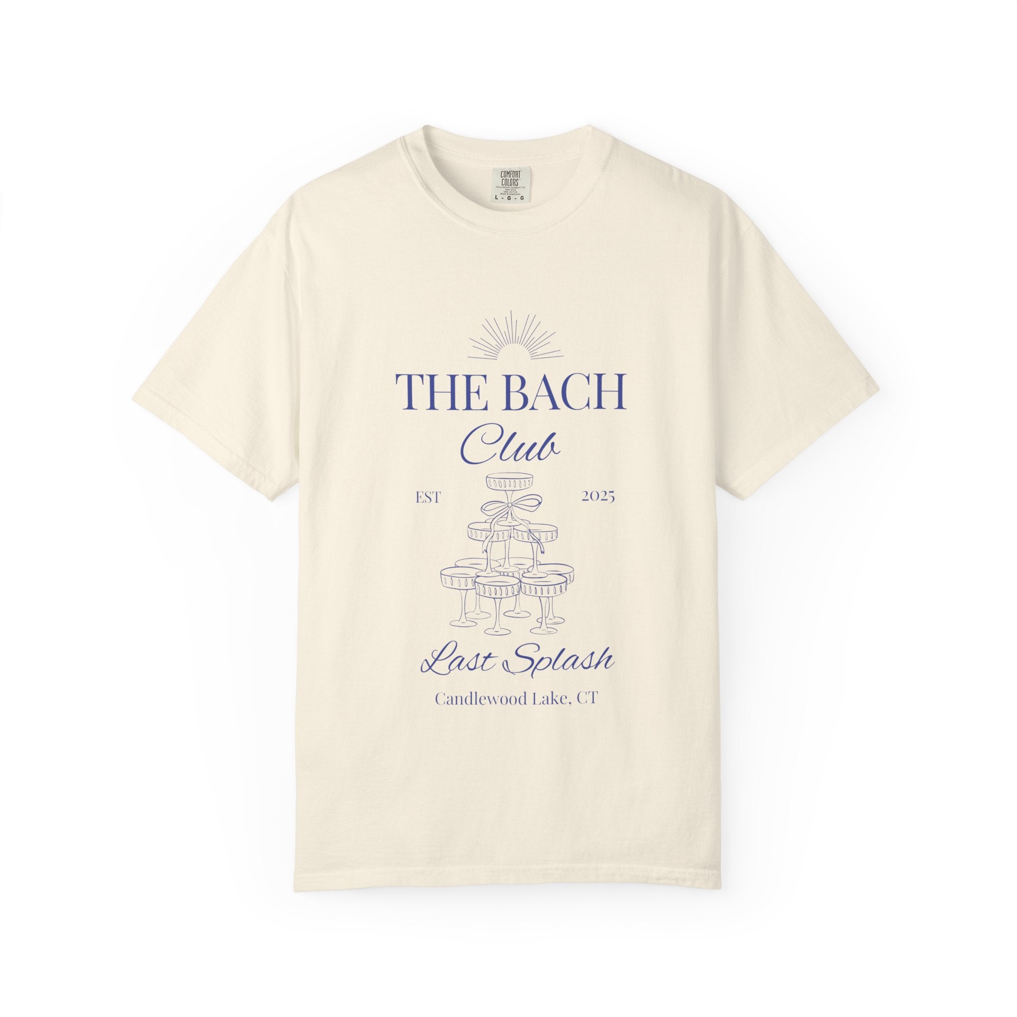 Matching "The Bach Club -Last Splash- Candlewood Lake" -T-Shirt in Blue Writing-Choose a Color-  Perfect for Bachelorette and Wedding Parties- Unisex Vacation Top, Sailor Humor Apparel