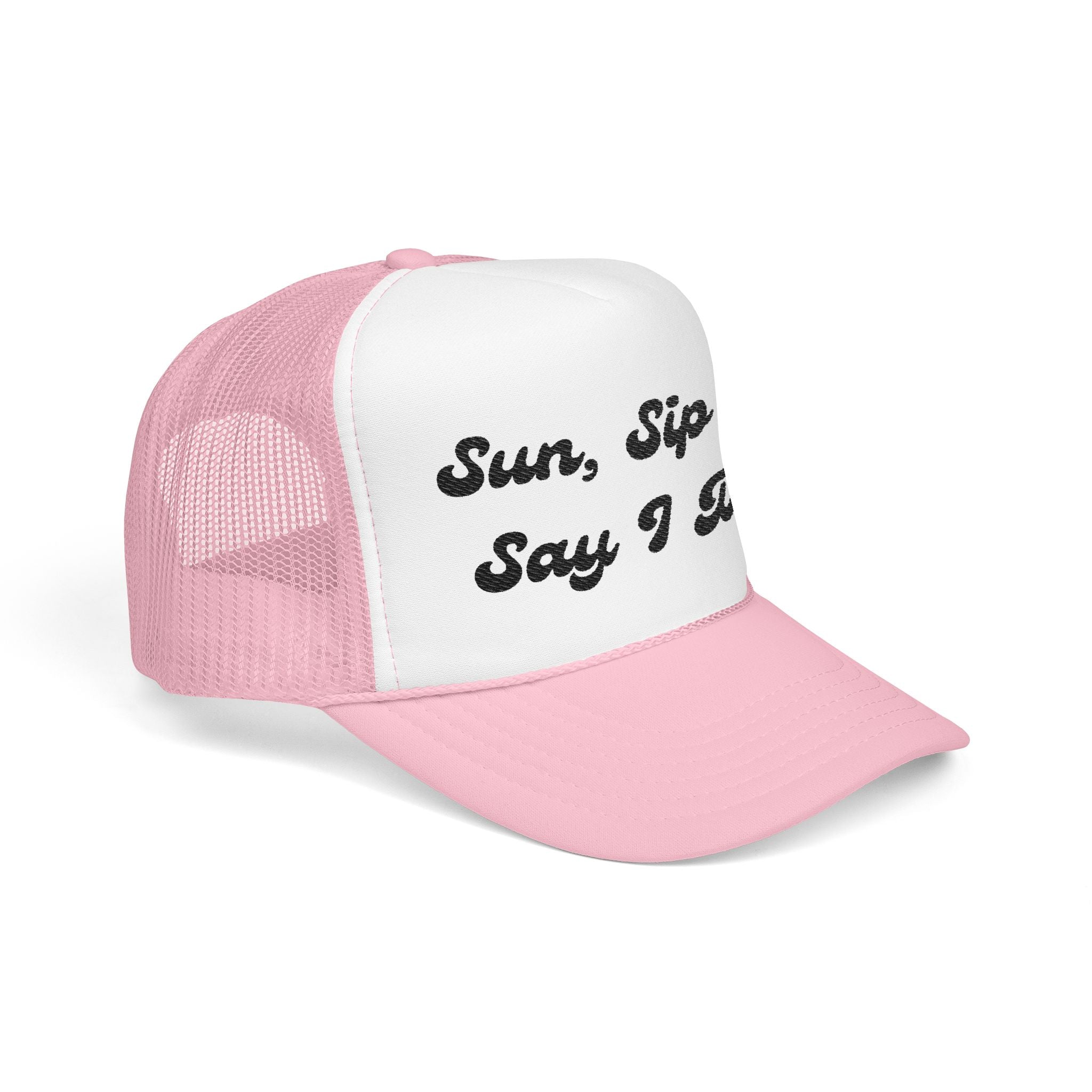 "Sun, Sip & Say I Do"- Foam Trucker Hat, Embroidered Cap, BBQ Hat, Perfect Gift for Grilling Enthusiasts, Summer BBQ Accessory, Fun Party Hat
