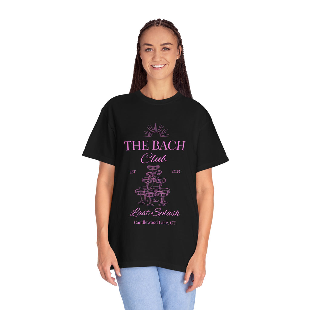 Matching "The Bach Club -Last Splash- Candlewood Lake" -T-Shirt in Pink Writing- Choose a Color- Perfect for Bachelorette and Wedding Parties- Unisex Vacation Top, Sailor Humor Apparel