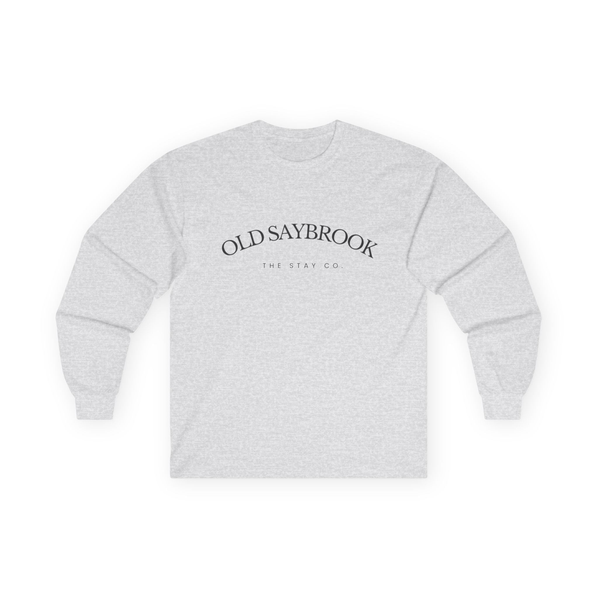 Old Saybrook Long Sleeve Tee With Light House on Back- Black Writing