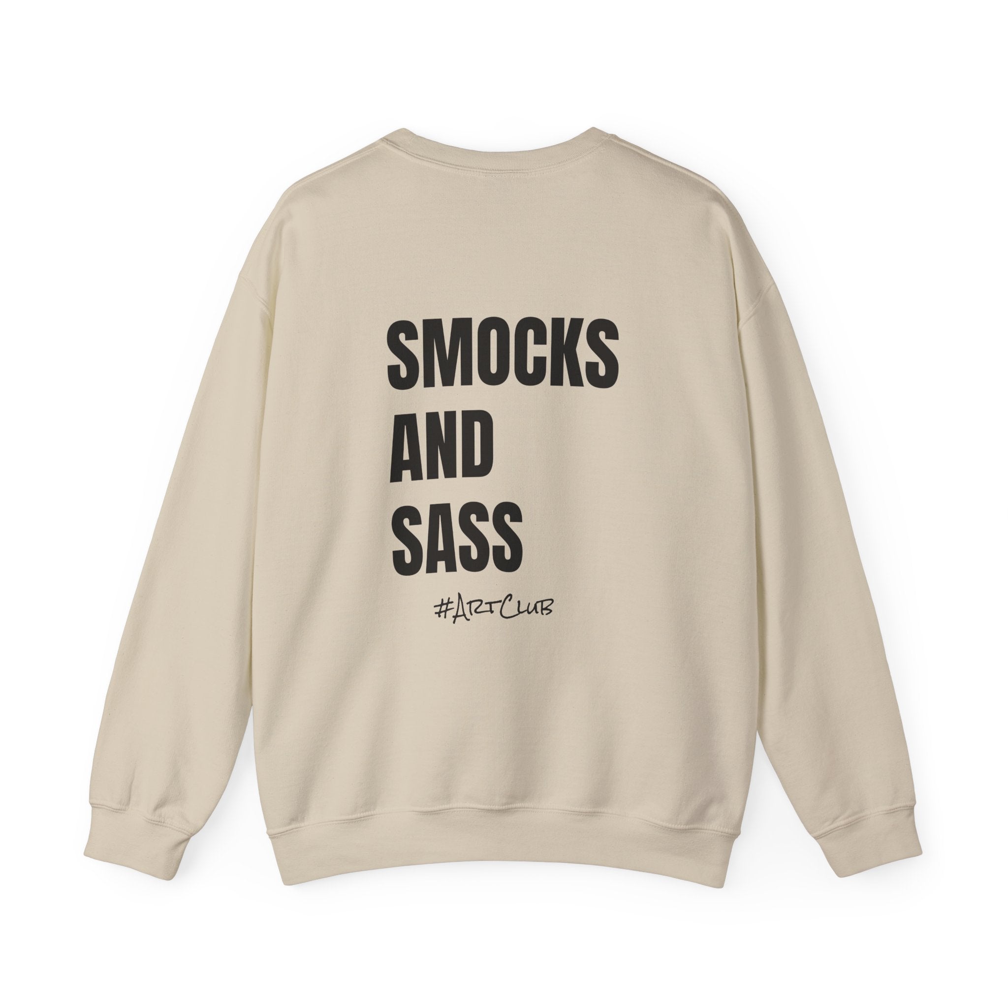 Adult- Art Teacher Crew Neck "Creativity Is Contagious" (Front)- "Smocks And Sass #ArtClub" (Back) -Crewneck Sweatshirt, Cozy Fall Apparel, Unisex Gift, Casual Style, September Vibes, Seasonal Fashion