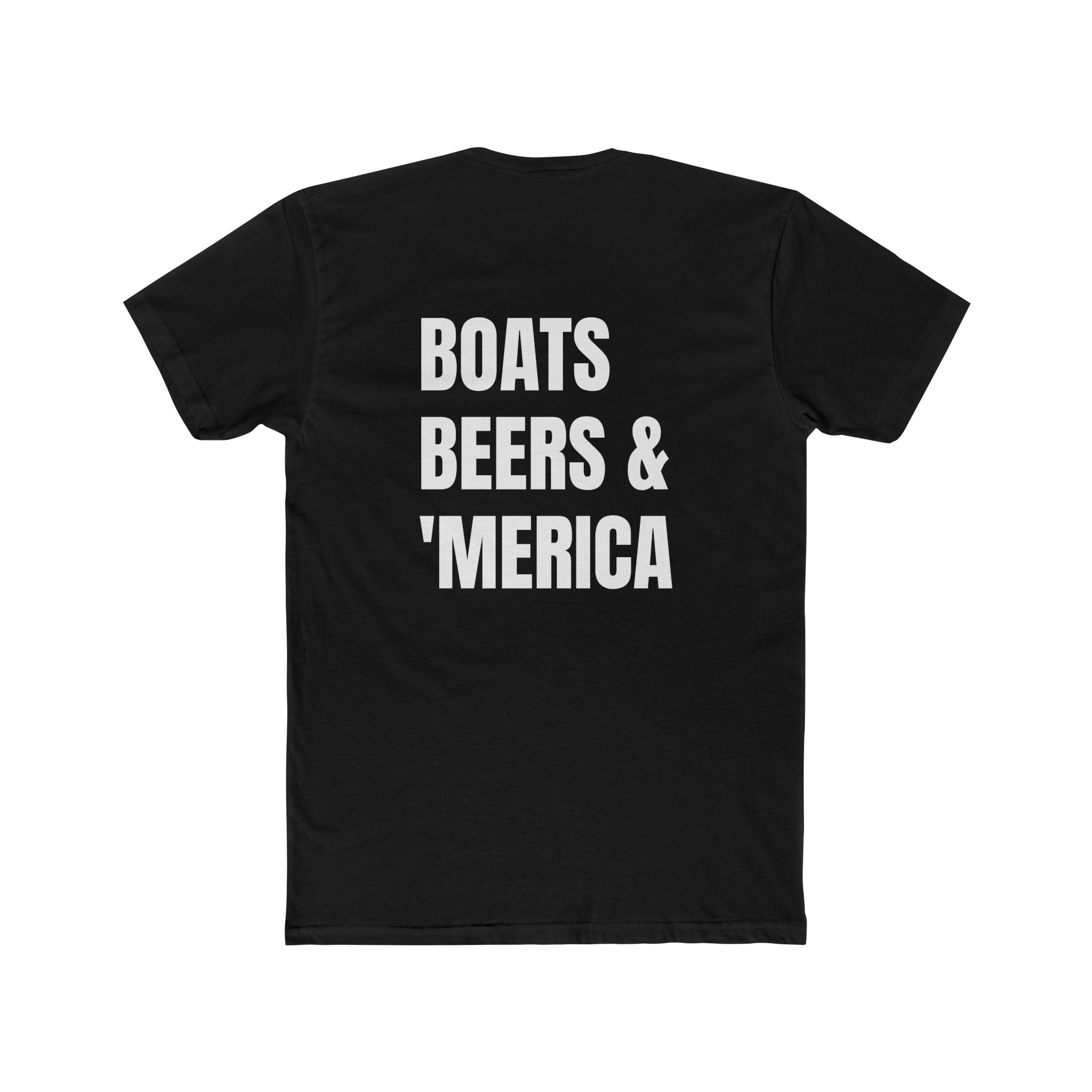 "Boats, Beers & 'Merica"-In White Writing- Patriotic Unisex Cotton Crew Tee - Perfect for BBQs, Fourth of July-Independence Day, Gifts, Boating, Casual Wear