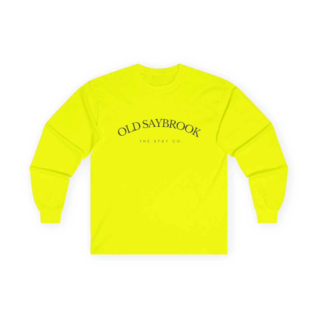 Old Saybrook Long Sleeve Tee With Light House on Back- Black Writing