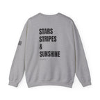 Adult- 'Merica (Front) Stars, Stripes & Sunshine (Back)- Unisex Crewneck Sweatshirt, Fourth of July, Summer Fun, Boat Days