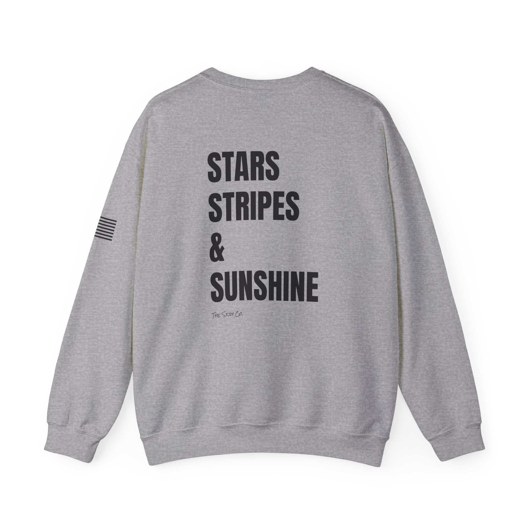Adult- 'Merica (Front) Stars, Stripes & Sunshine (Back)- Unisex Crewneck Sweatshirt, Fourth of July, Summer Fun, Boat Days