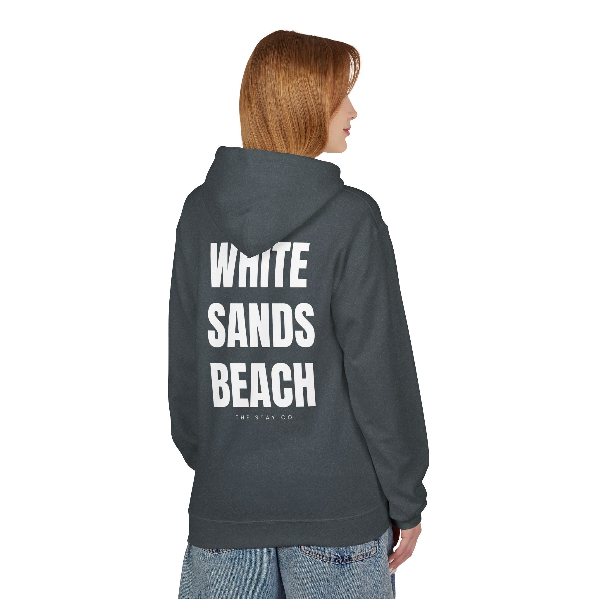 Adult- "Out Of Office" (Front) "White Sands Beach" (Back) - White Writing Hoodie