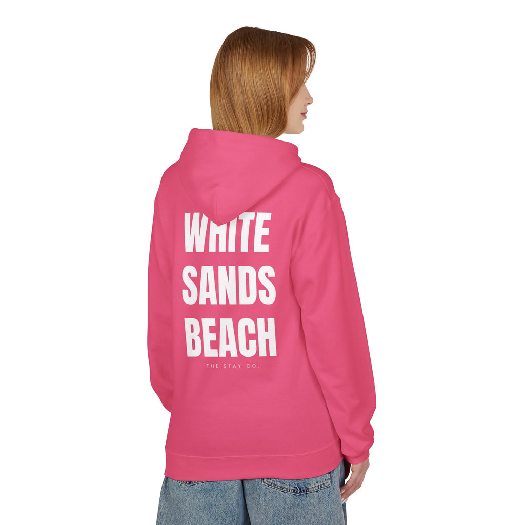 Adult- "Out Of Office" (Front) "White Sands Beach" (Back) - White Writing Hoodie