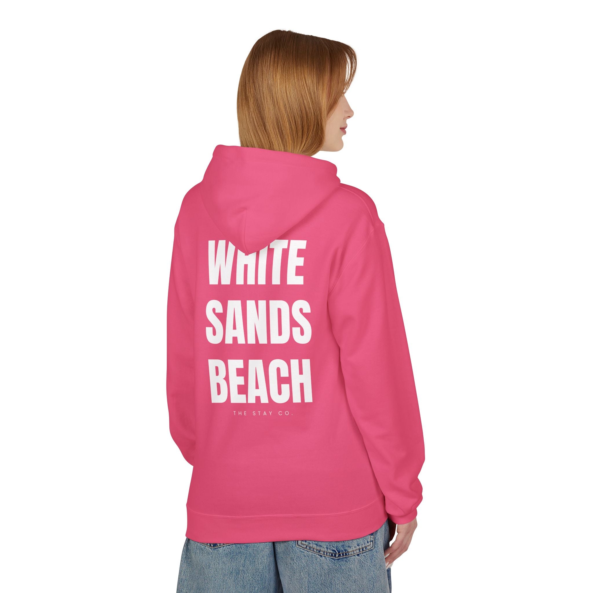 Adult- "Out Of Office" (Front) "White Sands Beach" (Back) - White Writing Hoodie