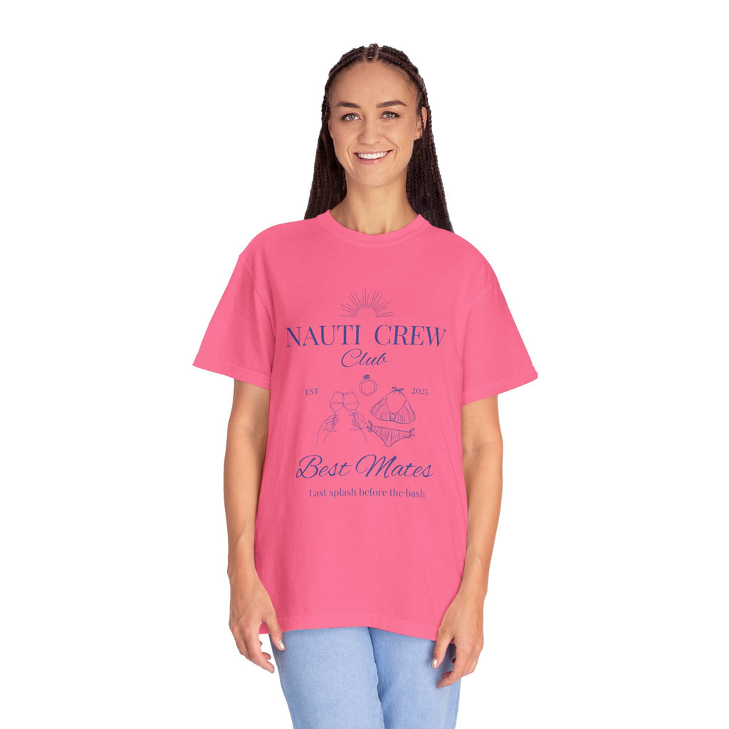Matching shirt- "Nauti Crew-Best Mates" T-shirt, Unisex Garment-Dyed Tee for Bachelorette and Wedding Parties by the Lake-Perfect for Summer Vacations, Boating Trips, Family Gatherings