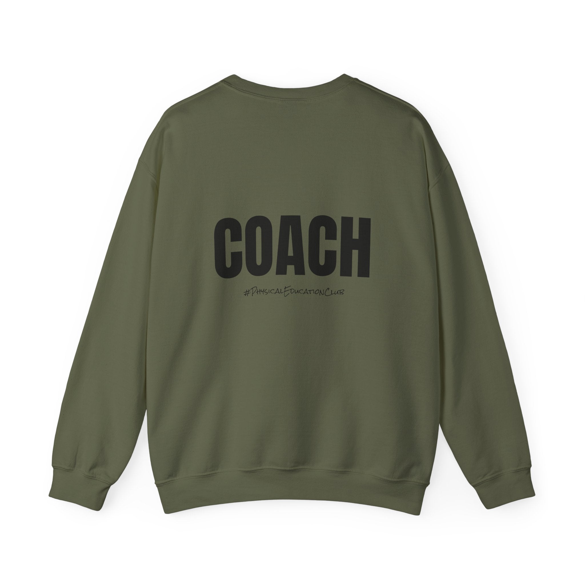 Adult- PE Teacher Crew Neck "Squad Goals" (Front)- "COACH #PhysiclEducationClub" (Back) -Crewneck Sweatshirt, Cozy Fall Apparel, Unisex Gift, Casual Style, September Vibes, Seasonal Fashion