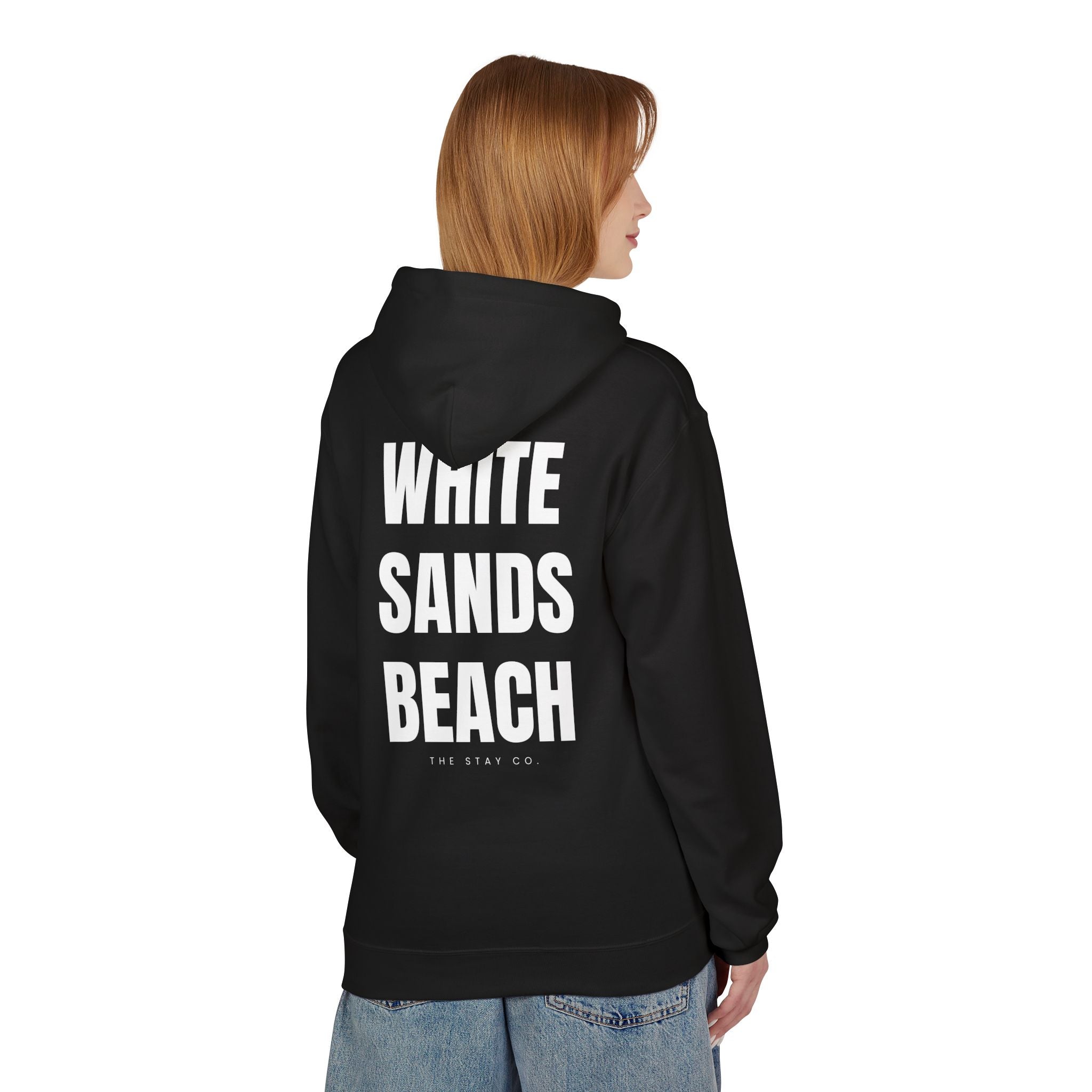 Adult- "Out Of Office" (Front) "White Sands Beach" (Back) - White Writing Hoodie