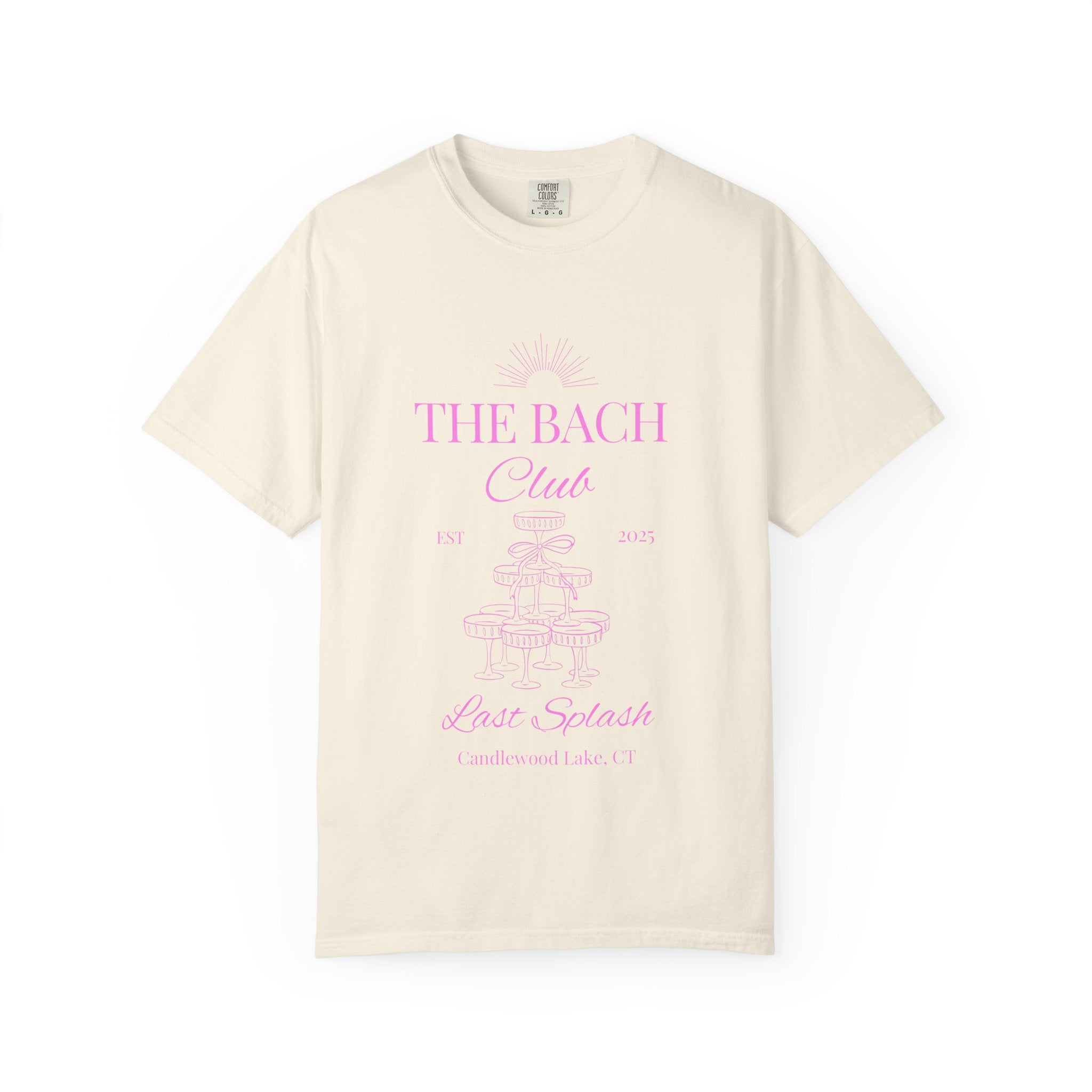 Matching "The Bach Club -Last Splash- Candlewood Lake" -T-Shirt in Pink Writing- Choose a Color- Perfect for Bachelorette and Wedding Parties- Unisex Vacation Top, Sailor Humor Apparel