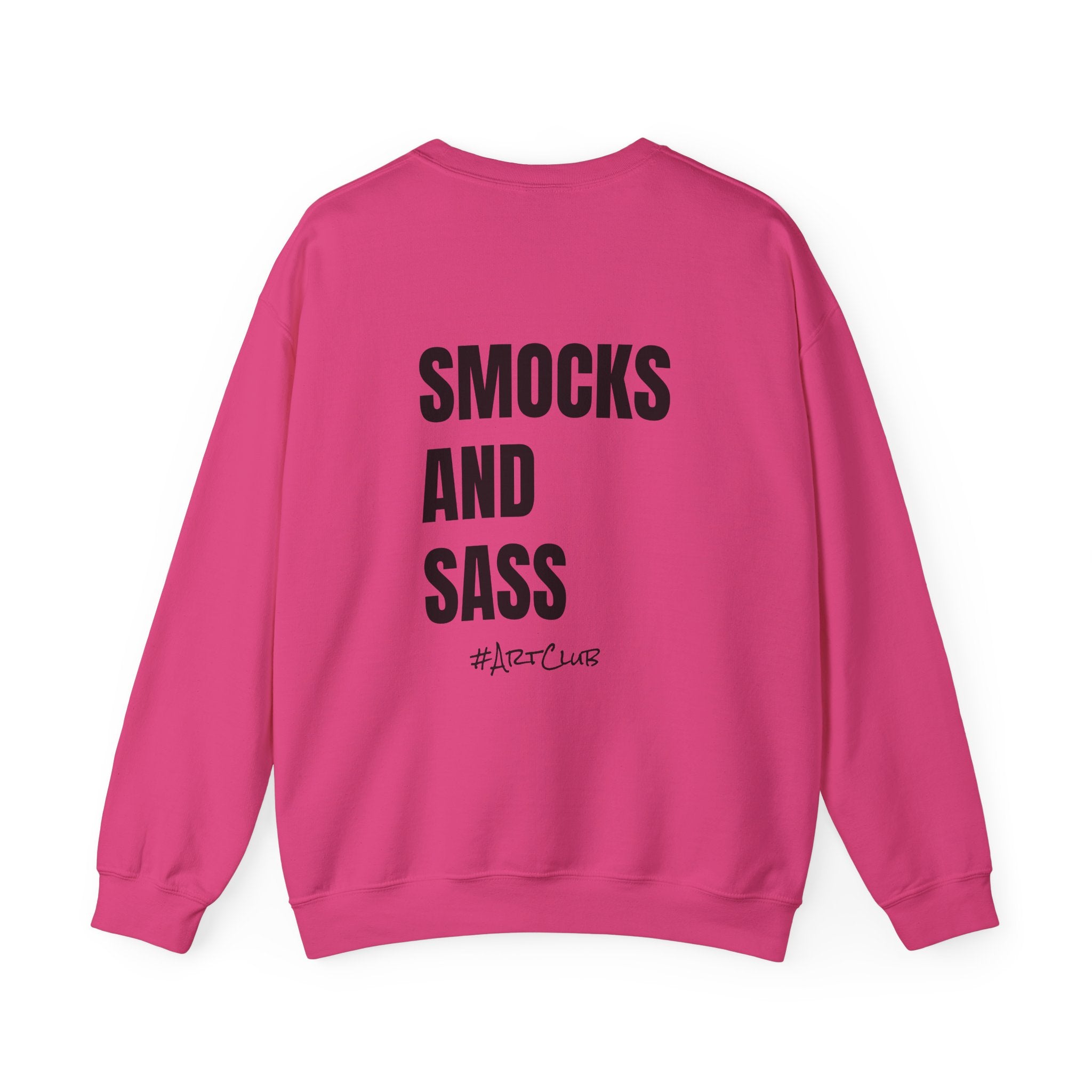 Adult- Art Teacher Crew Neck "Creativity Is Contagious" (Front)- "Smocks And Sass #ArtClub" (Back) -Crewneck Sweatshirt, Cozy Fall Apparel, Unisex Gift, Casual Style, September Vibes, Seasonal Fashion