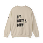 Adult- "'Merica" (Front) "Red White & Brew" (Back)- Unisex Crewneck Sweatshirt, Fourth of July, Summer Fun, Boat Days