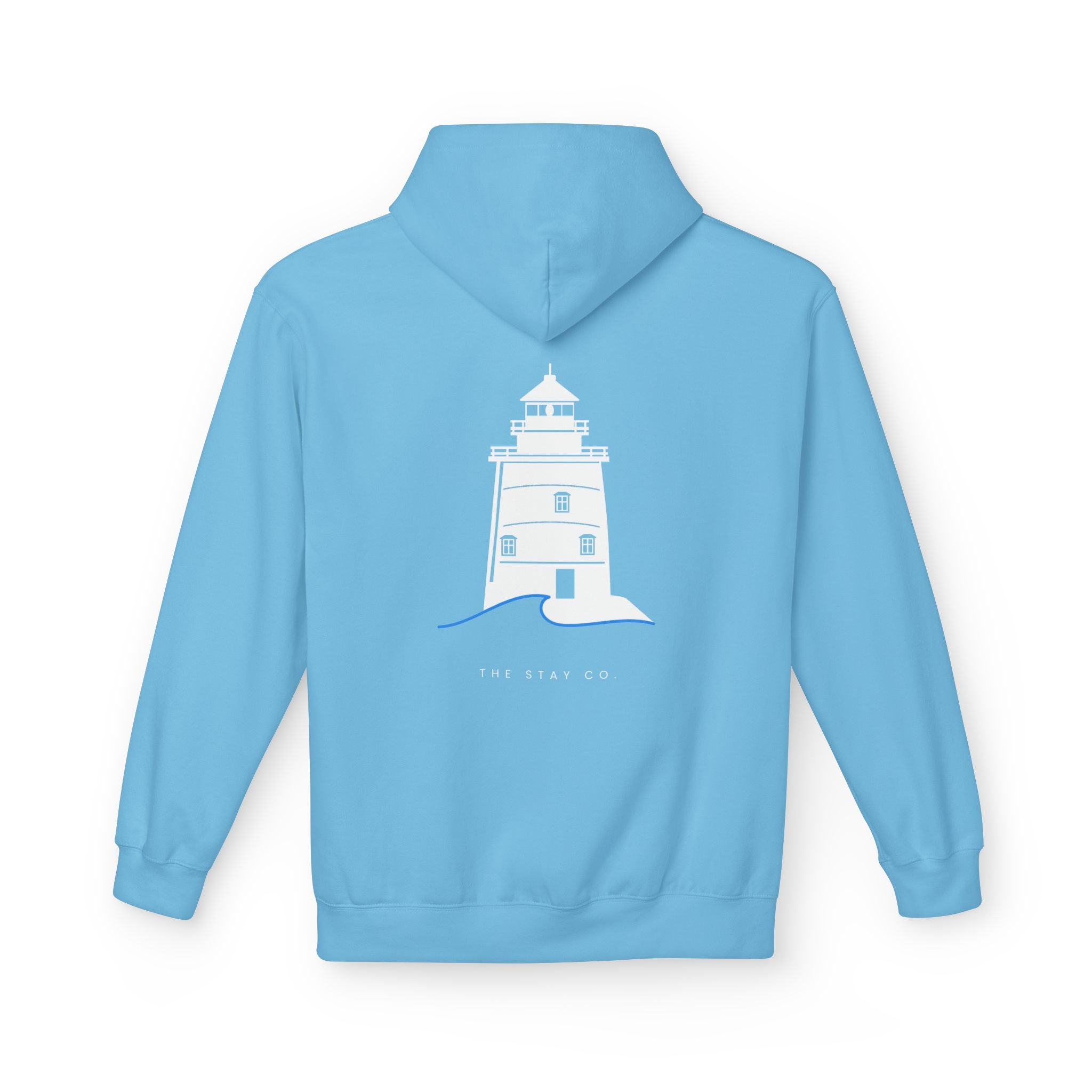 Adult- "Old Saybrook" (Front) Old Saybrook Light House (Back) - White Writing Hoodie