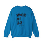 Adult- Art Teacher Crew Neck "Creativity Is Contagious" (Front)- "Smocks And Sass #ArtClub" (Back) -Crewneck Sweatshirt, Cozy Fall Apparel, Unisex Gift, Casual Style, September Vibes, Seasonal Fashion